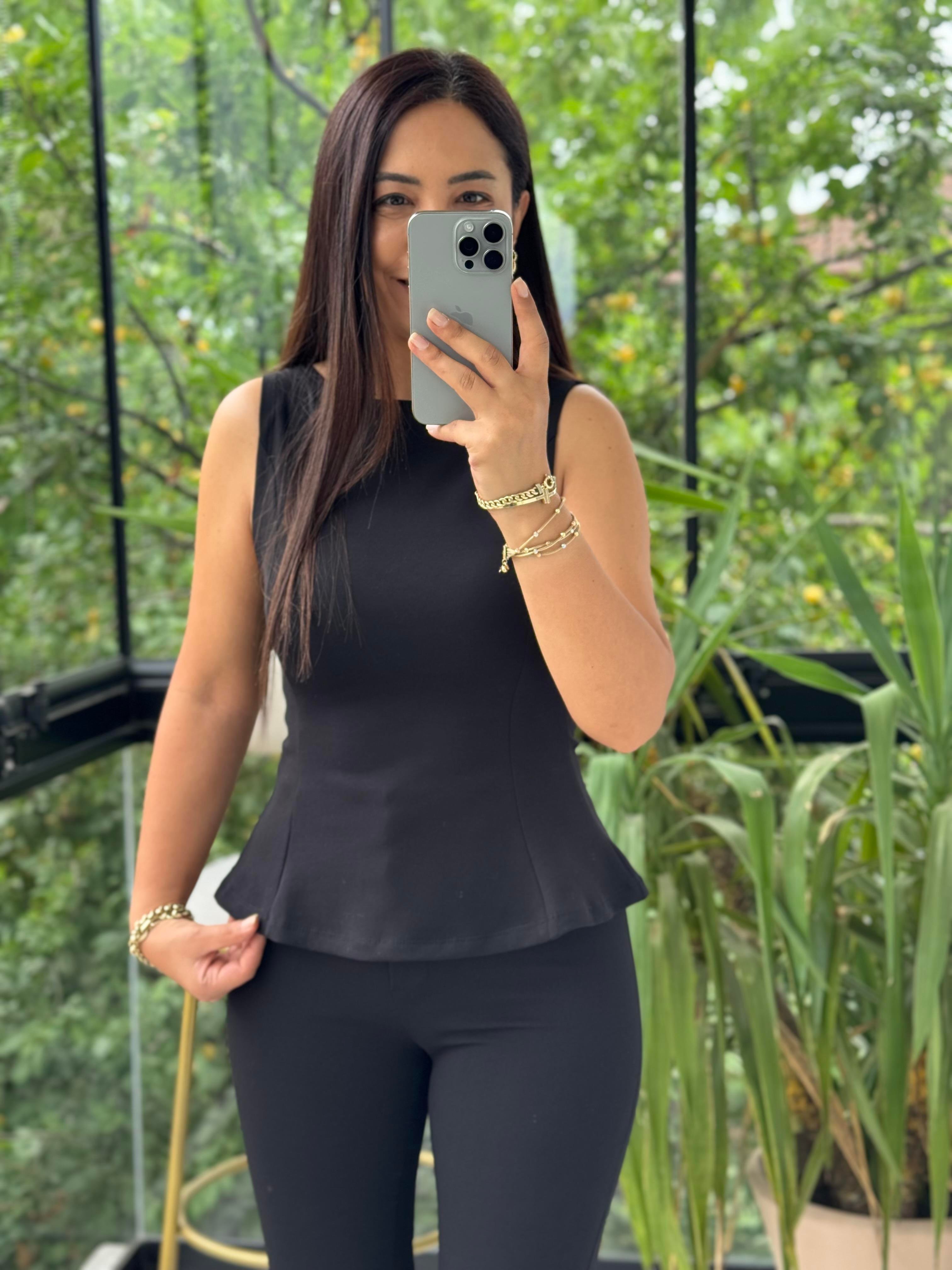 Dilvin Kayık Yaka Peplum Bluz Siya