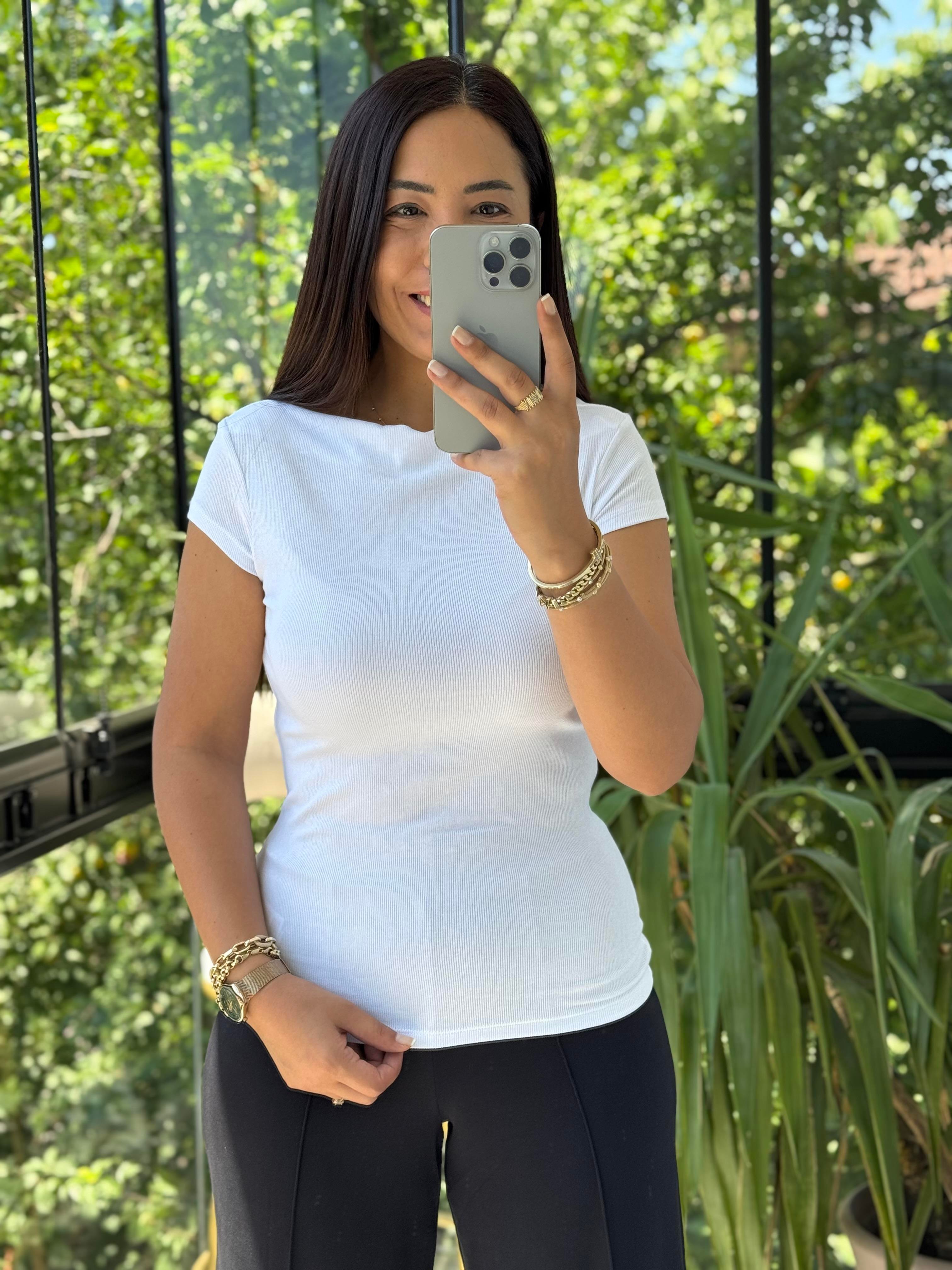 Dilvin Kayık Yaka Tişört Beyaz