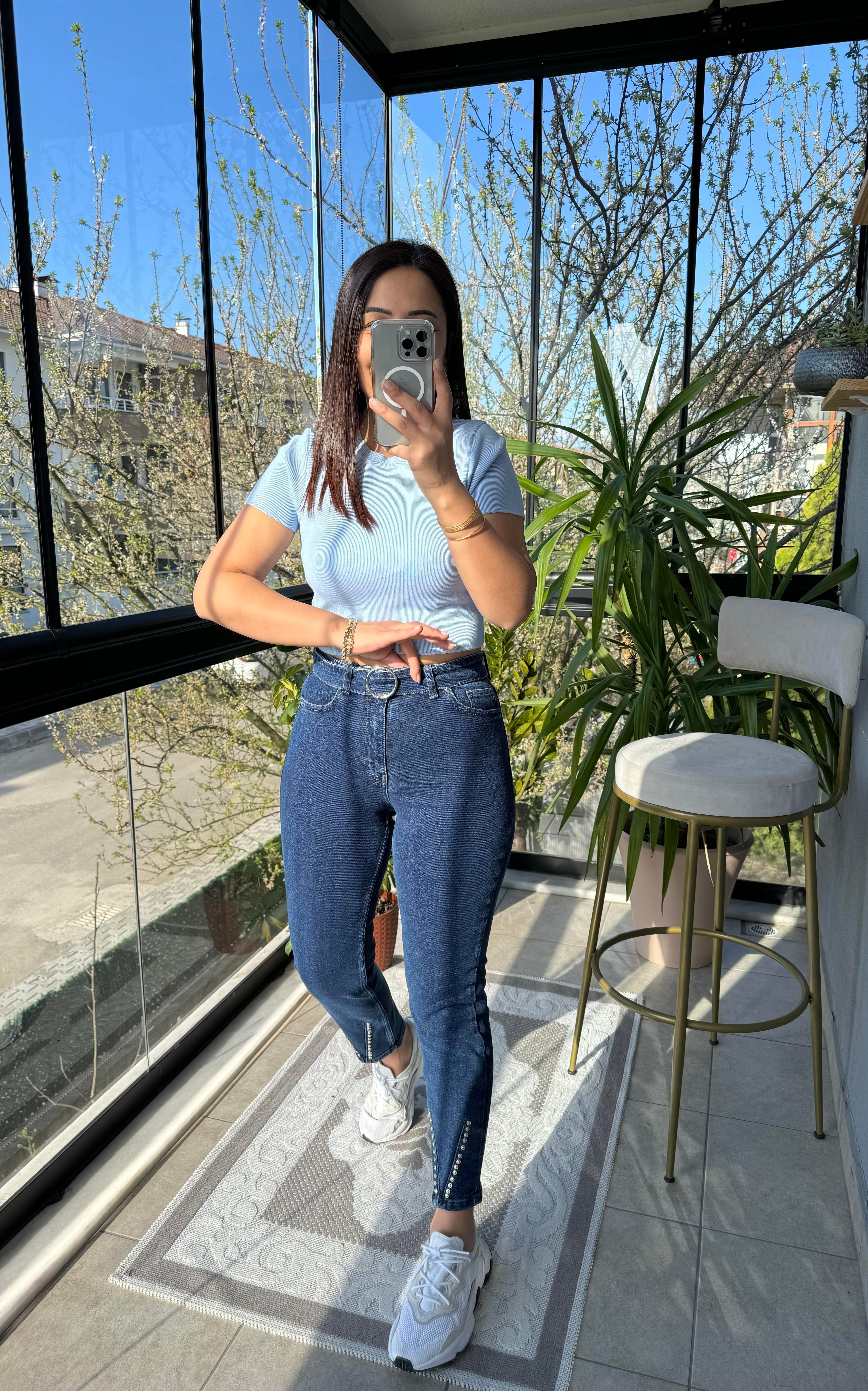 Dilvin Kısa Kol Crop Triko Bebe Mavi