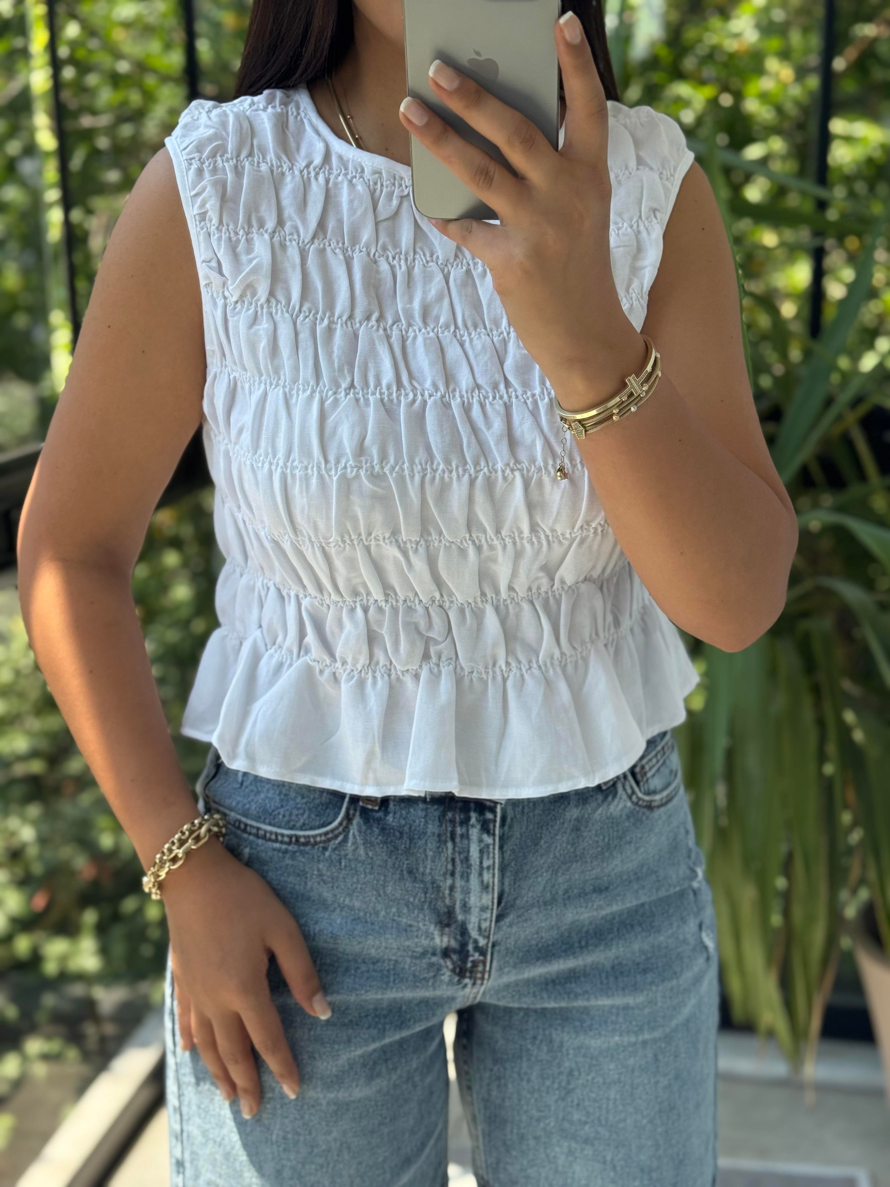 Dilvin Kolsuz Crop Bluz Ekru