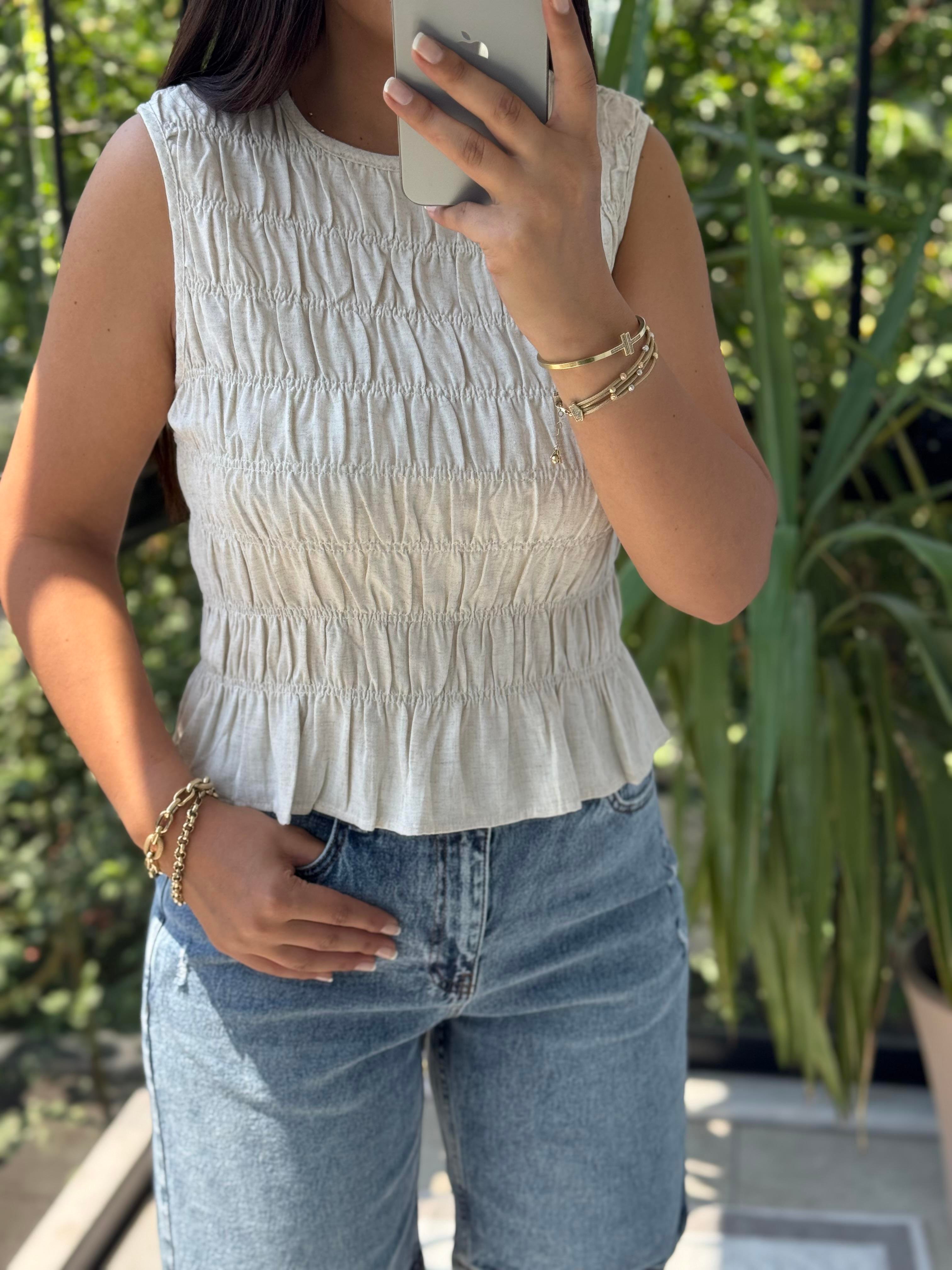 Dilvin Kolsuz Crop Bluz Natural