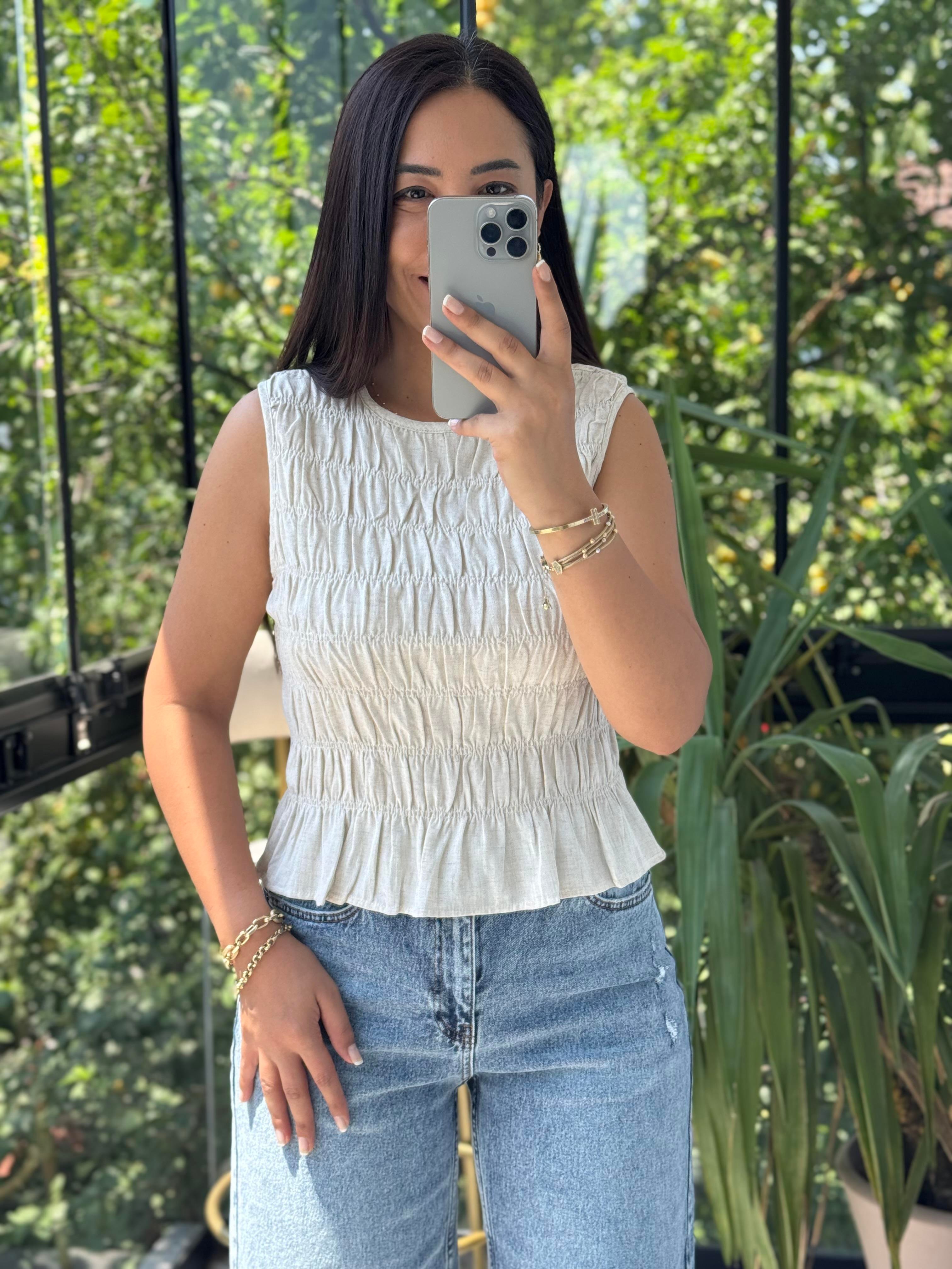 Dilvin Kolsuz Crop Bluz Natural