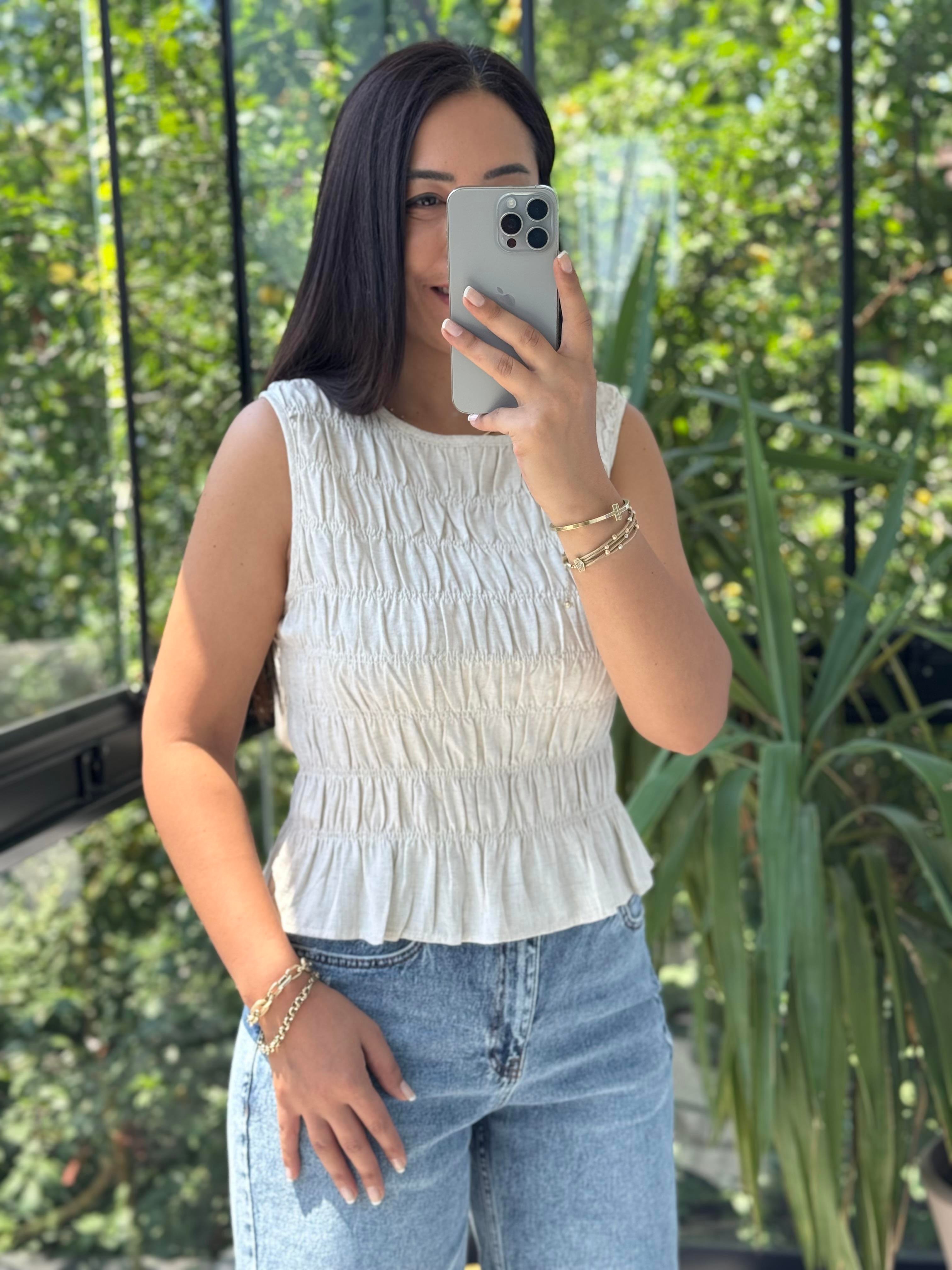 Dilvin Kolsuz Crop Bluz Natural