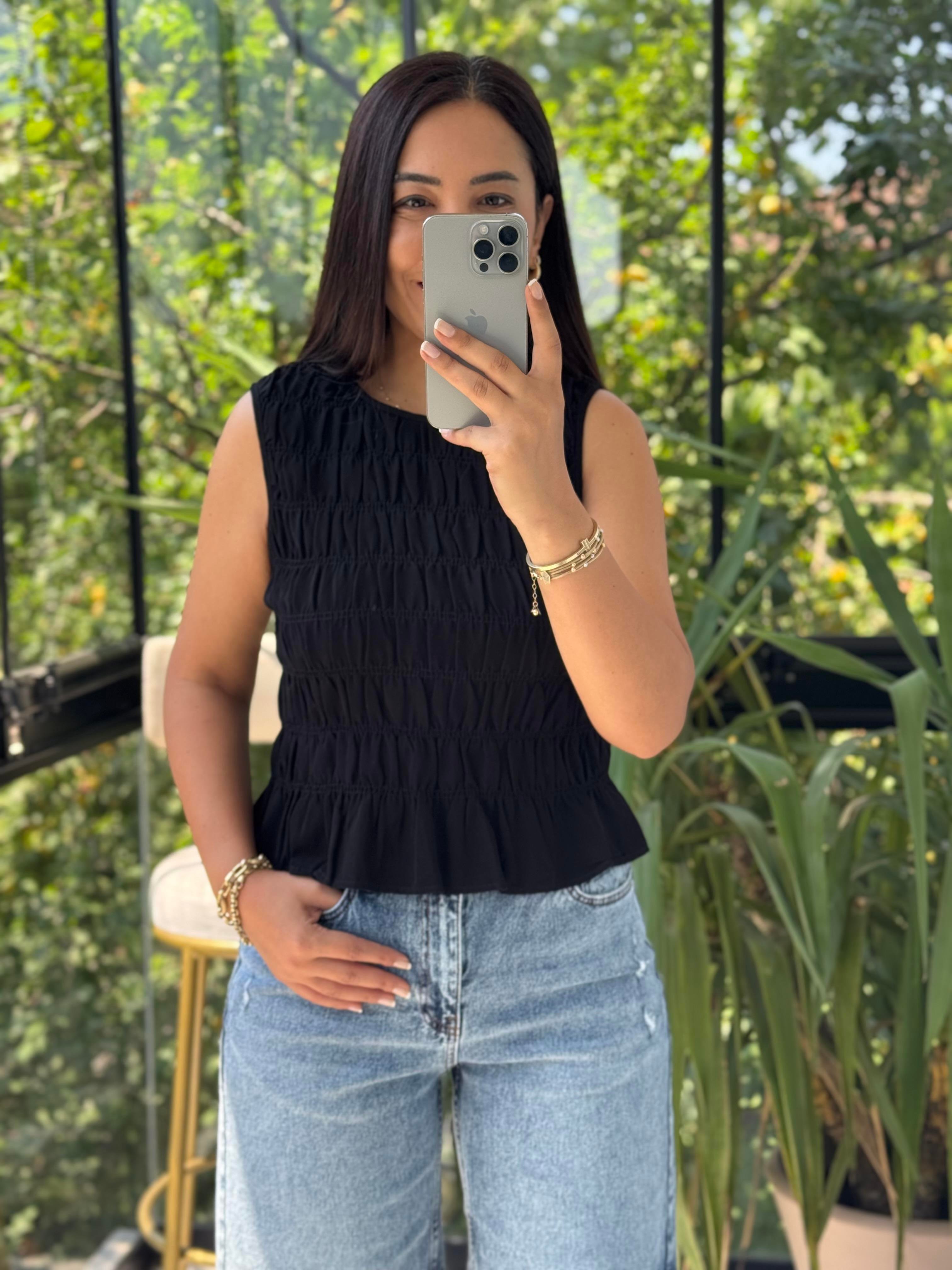 Dilvin Kolsuz Crop Bluz Siyah