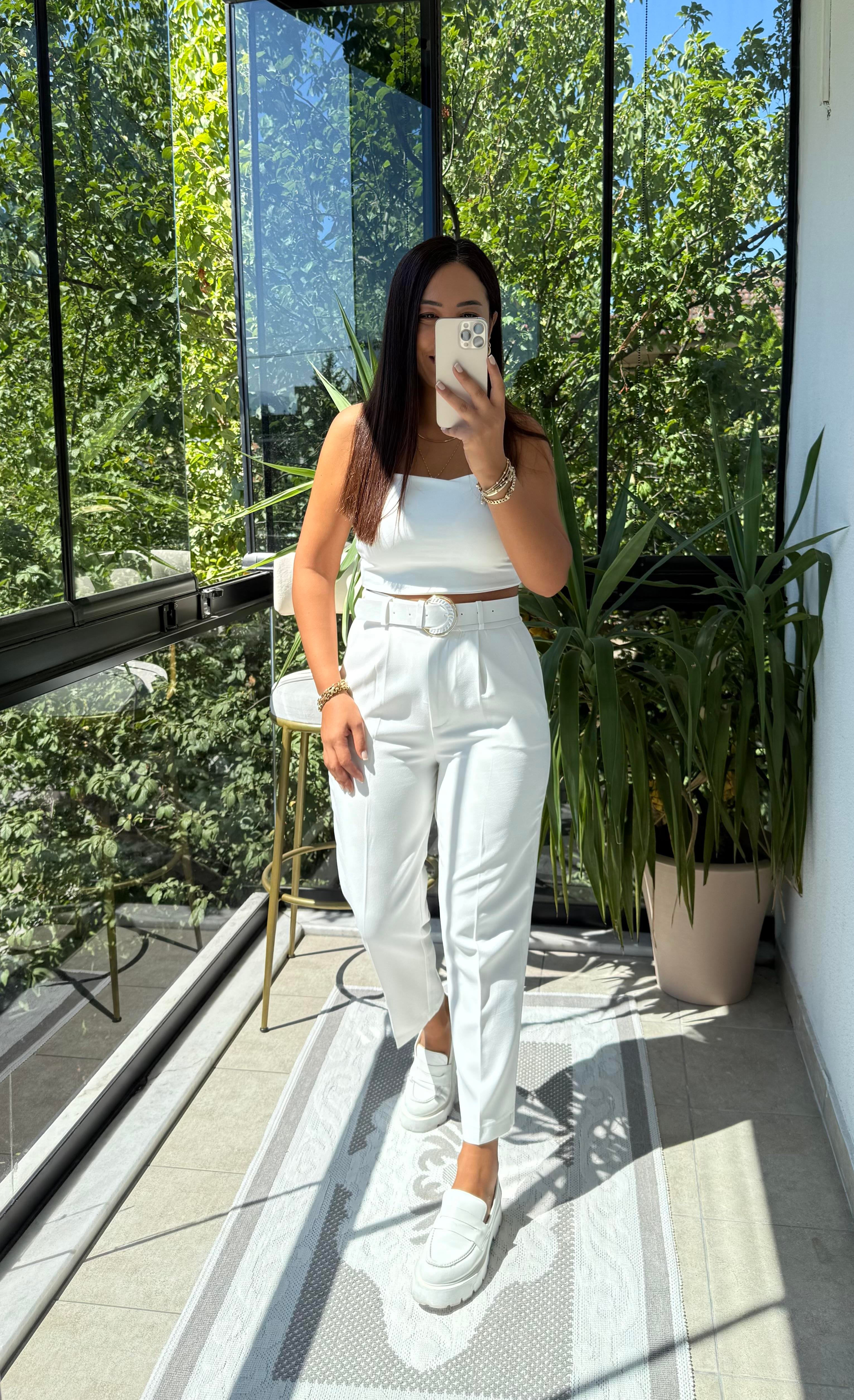 Duble Paça Pantolon Beyaz