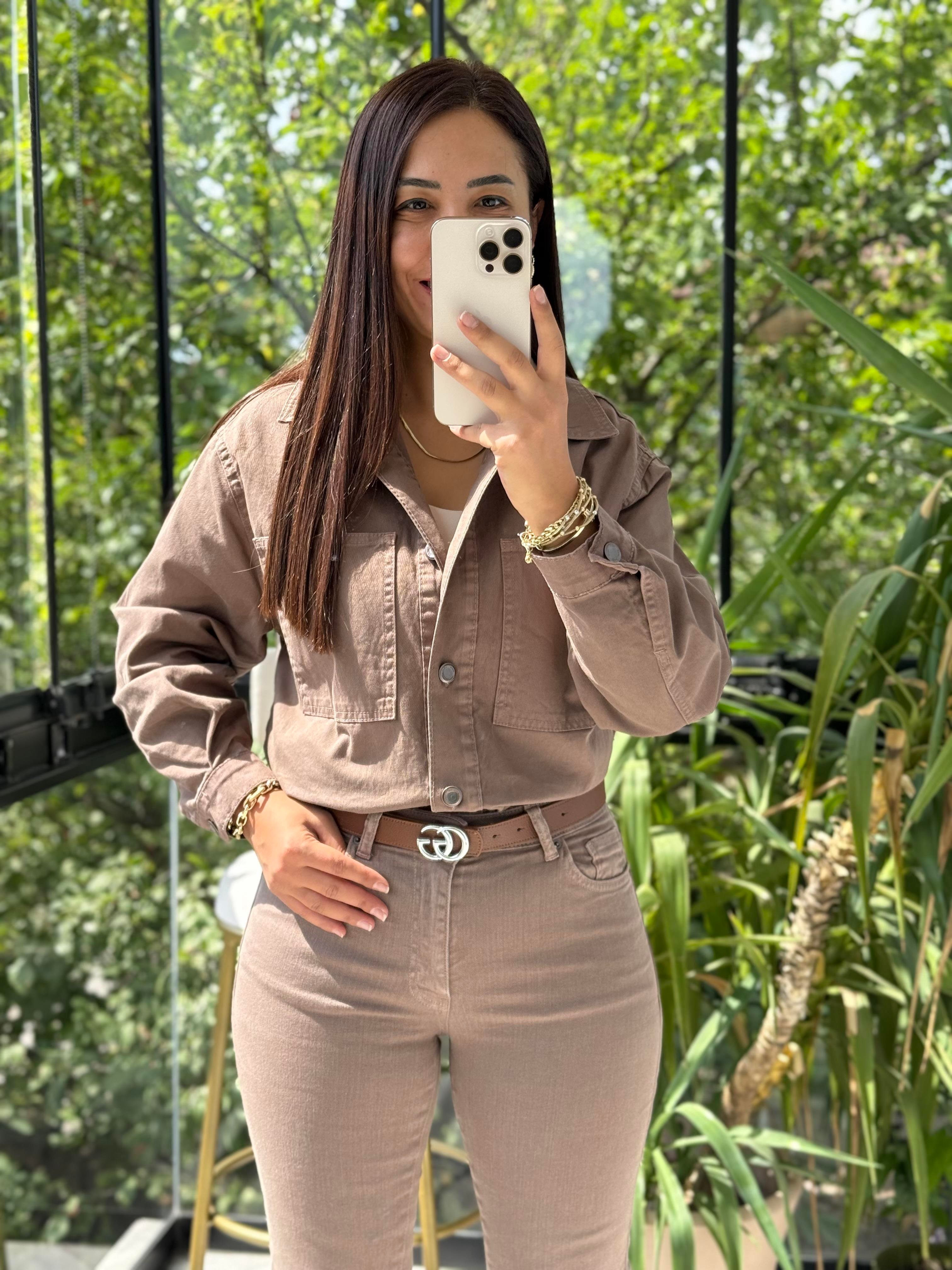 Düğmeli Oversize Gömlek Kahve