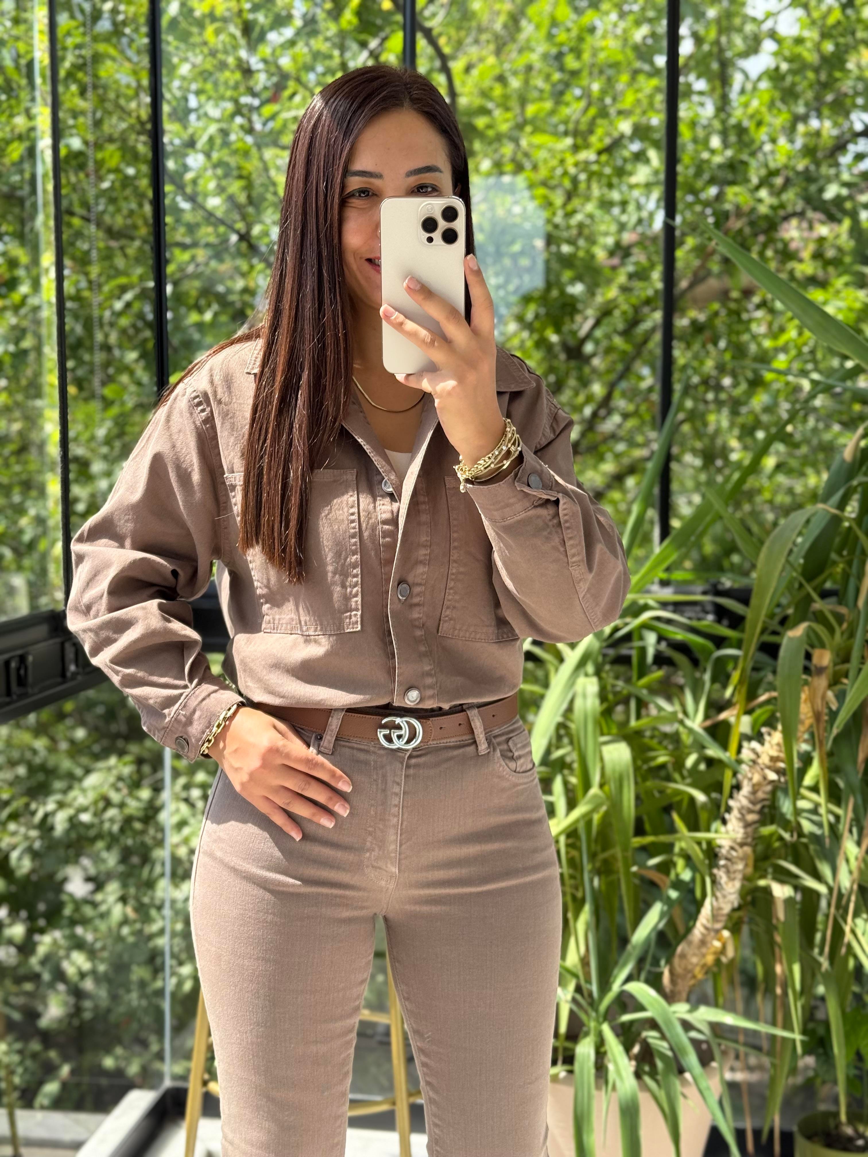 Düğmeli Oversize Gömlek Kahve