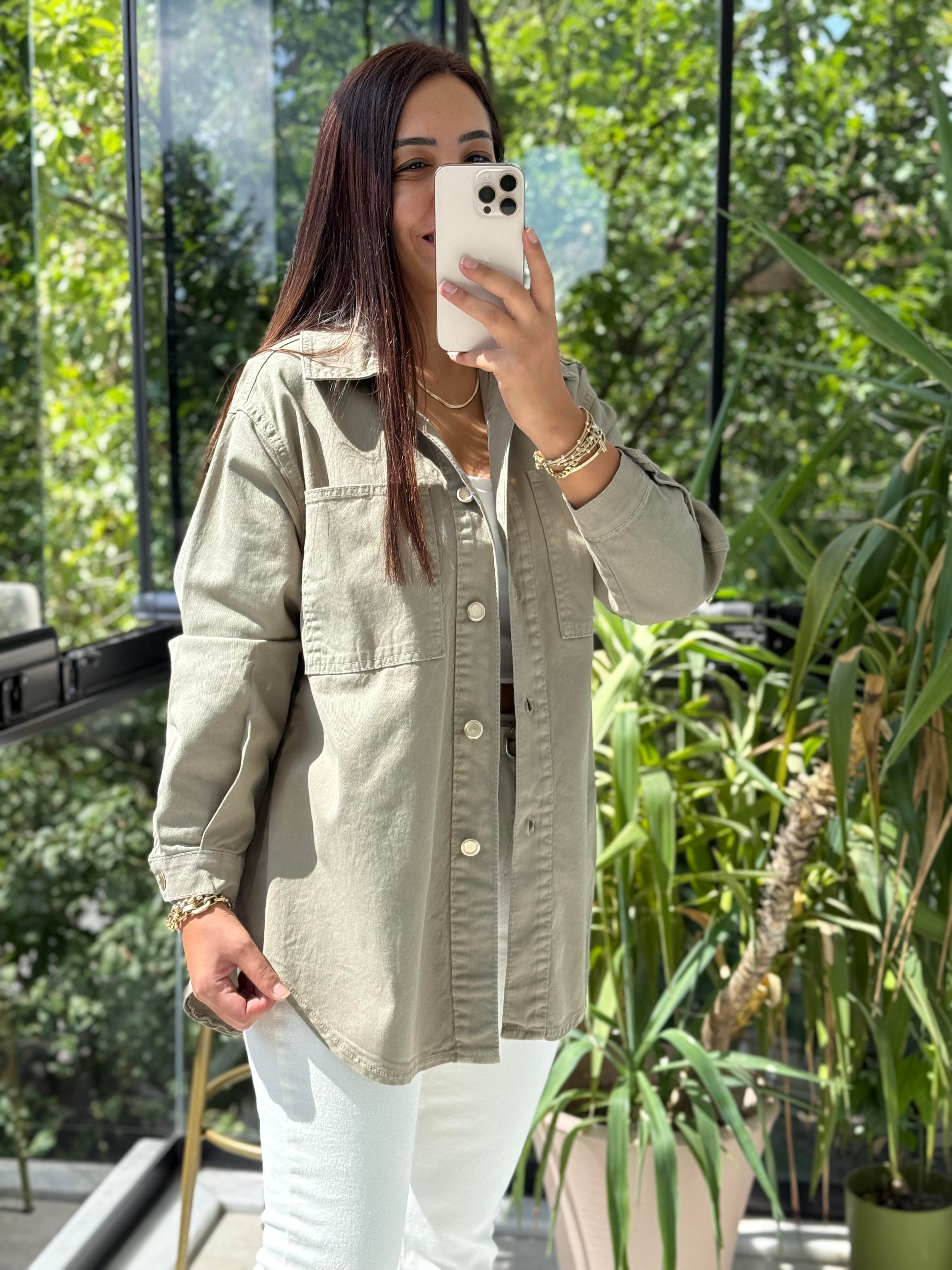 Düğmeli Oversize Gömlek Yeşil