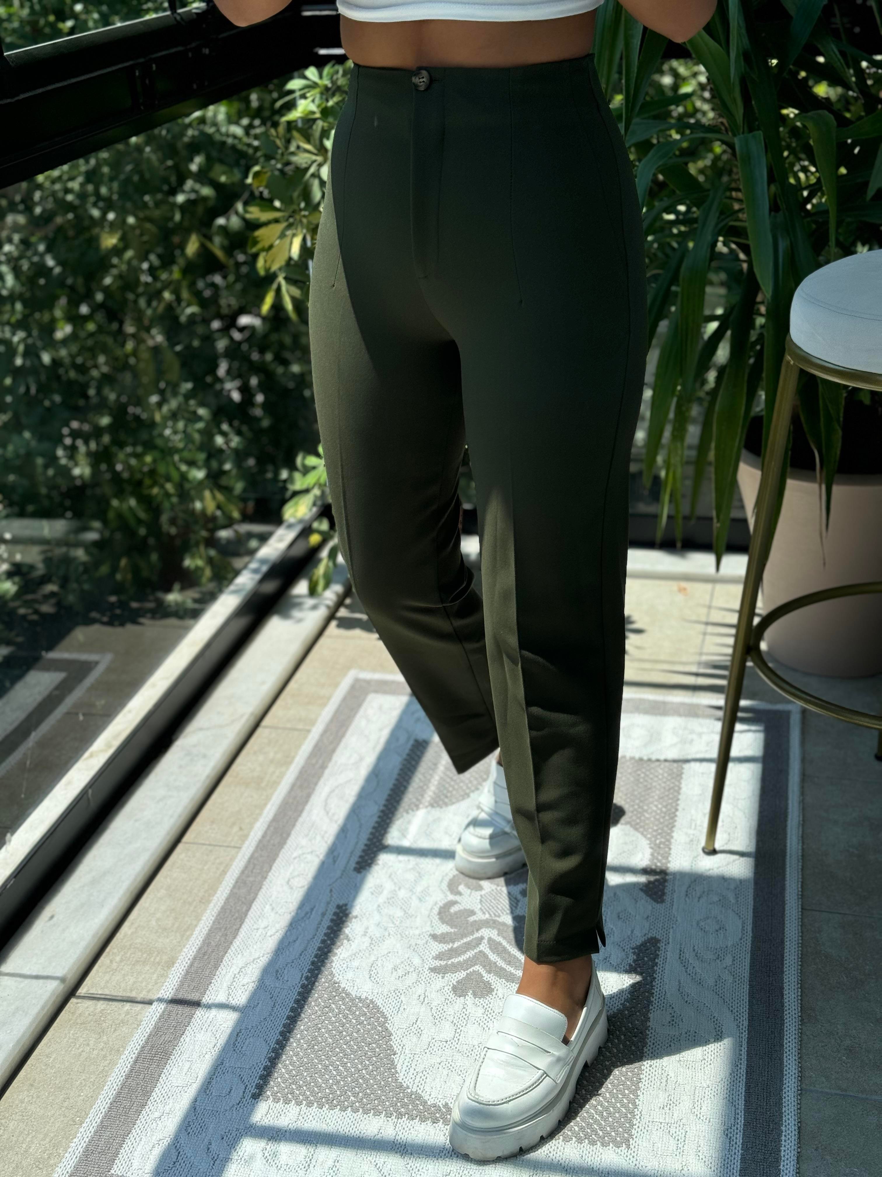Düğmeli Zra Model Havuç Kesim Pantolon Koyu Yeşil