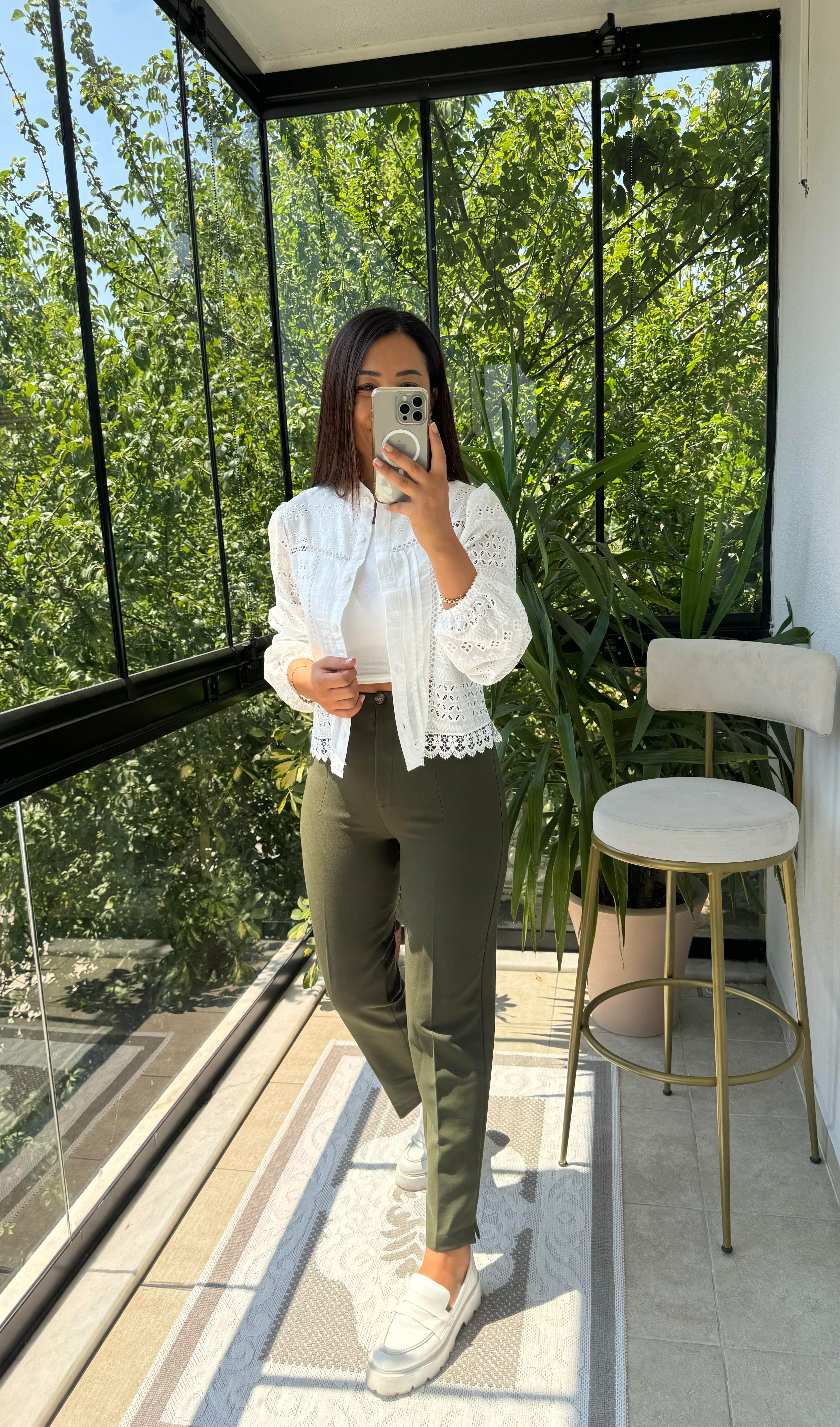 Düğmeli Zra Model Havuç Kesim Pantolon Koyu Yeşil