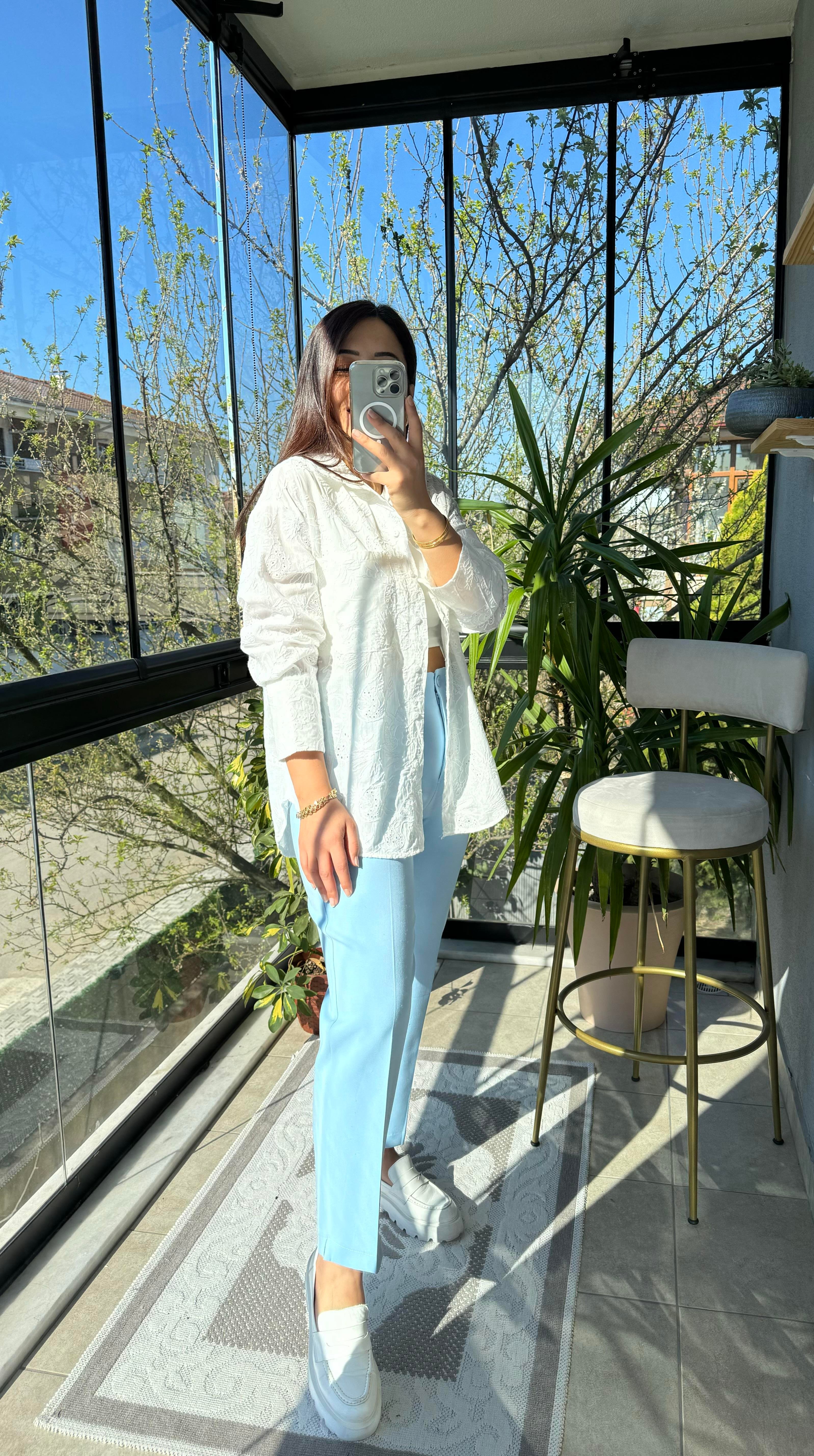 Düğmeli Zra Model Havuç Kesim Pantolon Bebe Mavi