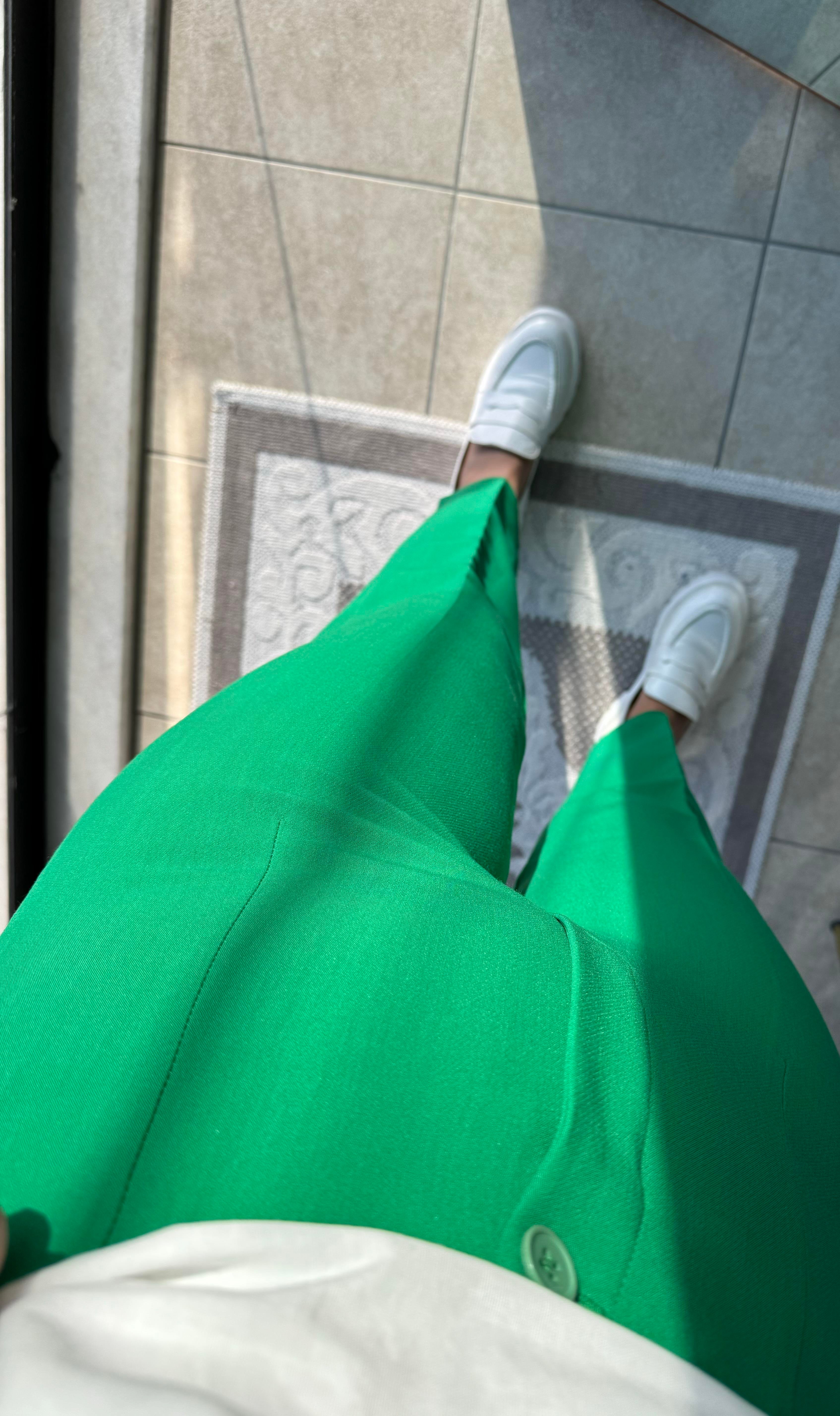 Düğmeli Zra Model Havuç Kesim Pantolon Benetton Yeşil