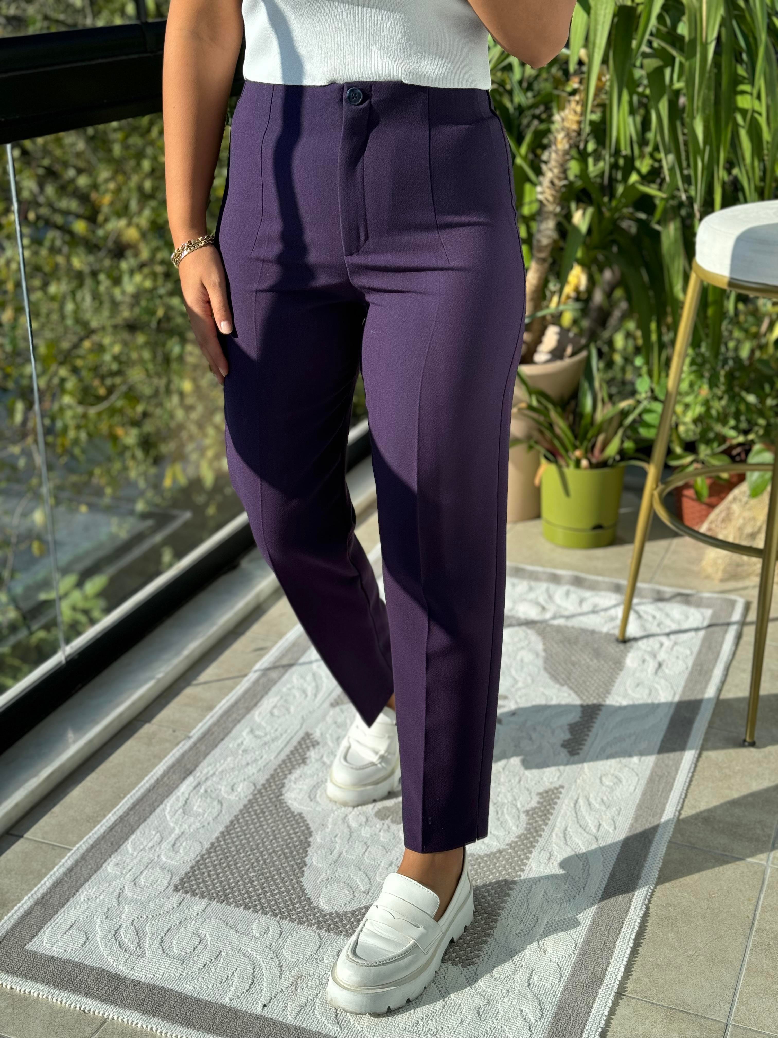 Düğmeli Zra Model Havuç Kesim Pantolon Mor