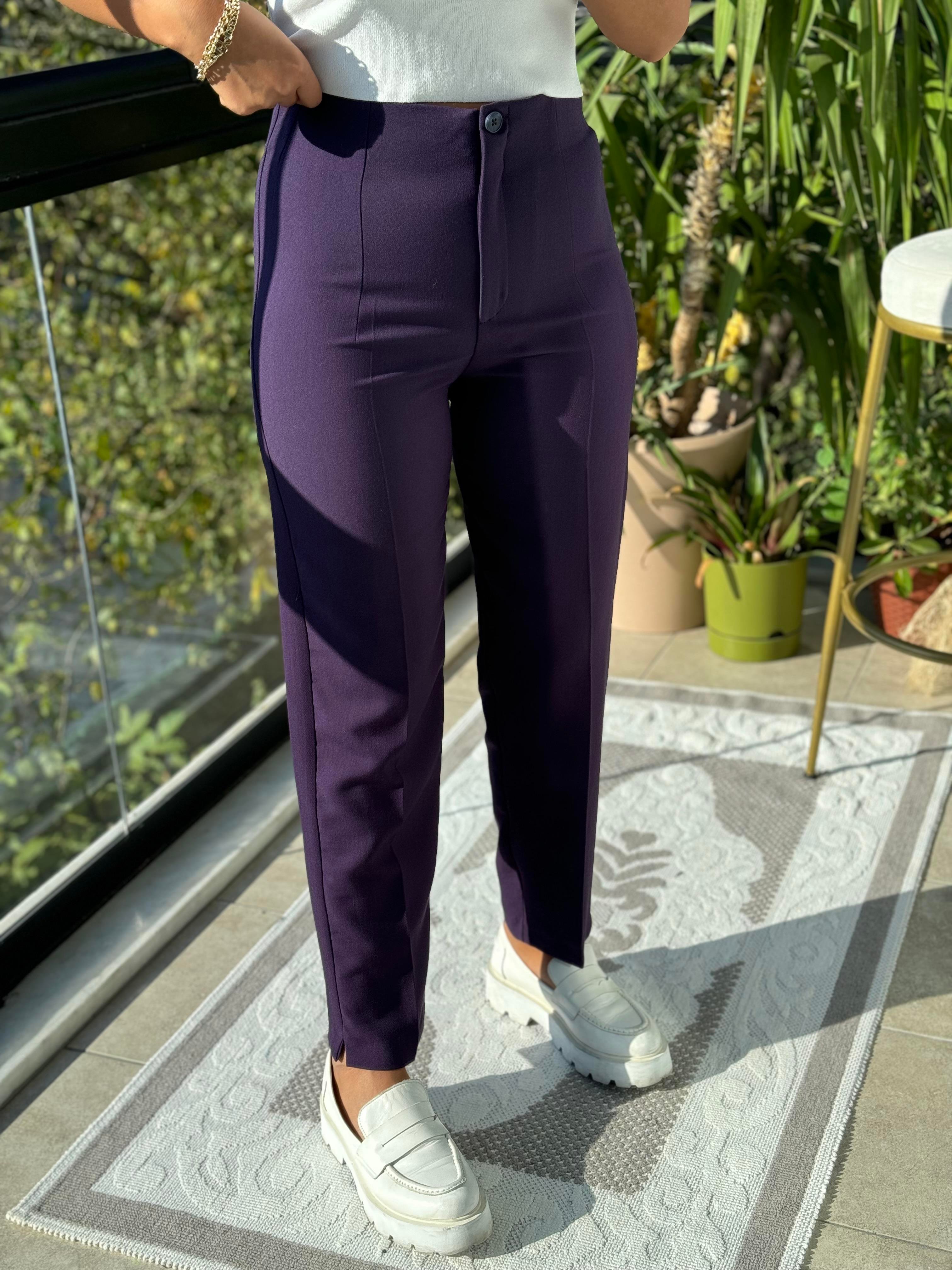 Düğmeli Zra Model Havuç Kesim Pantolon Mor