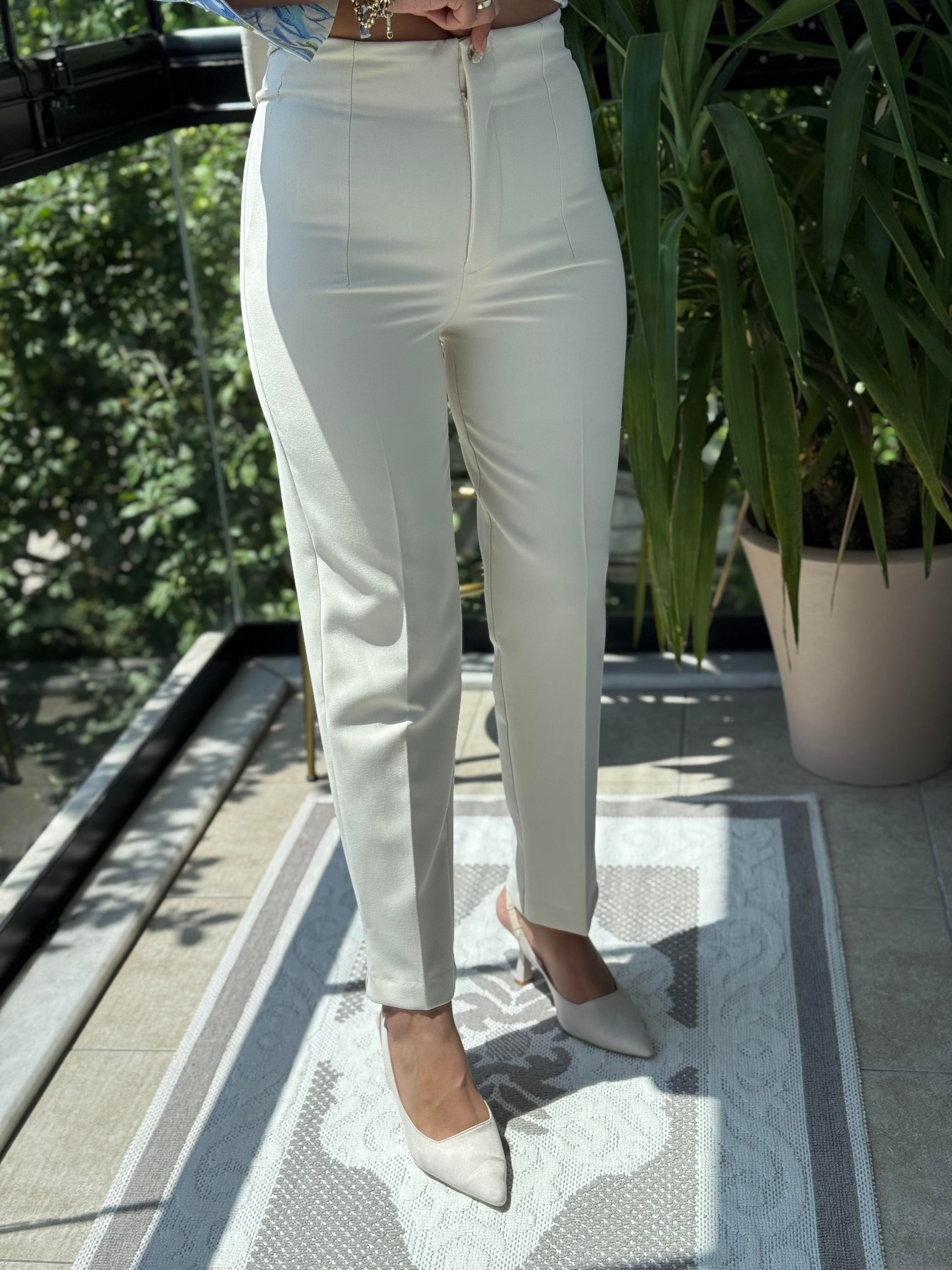 Düğmeli Zra Model Havuç Kesim Pantolon Krem
