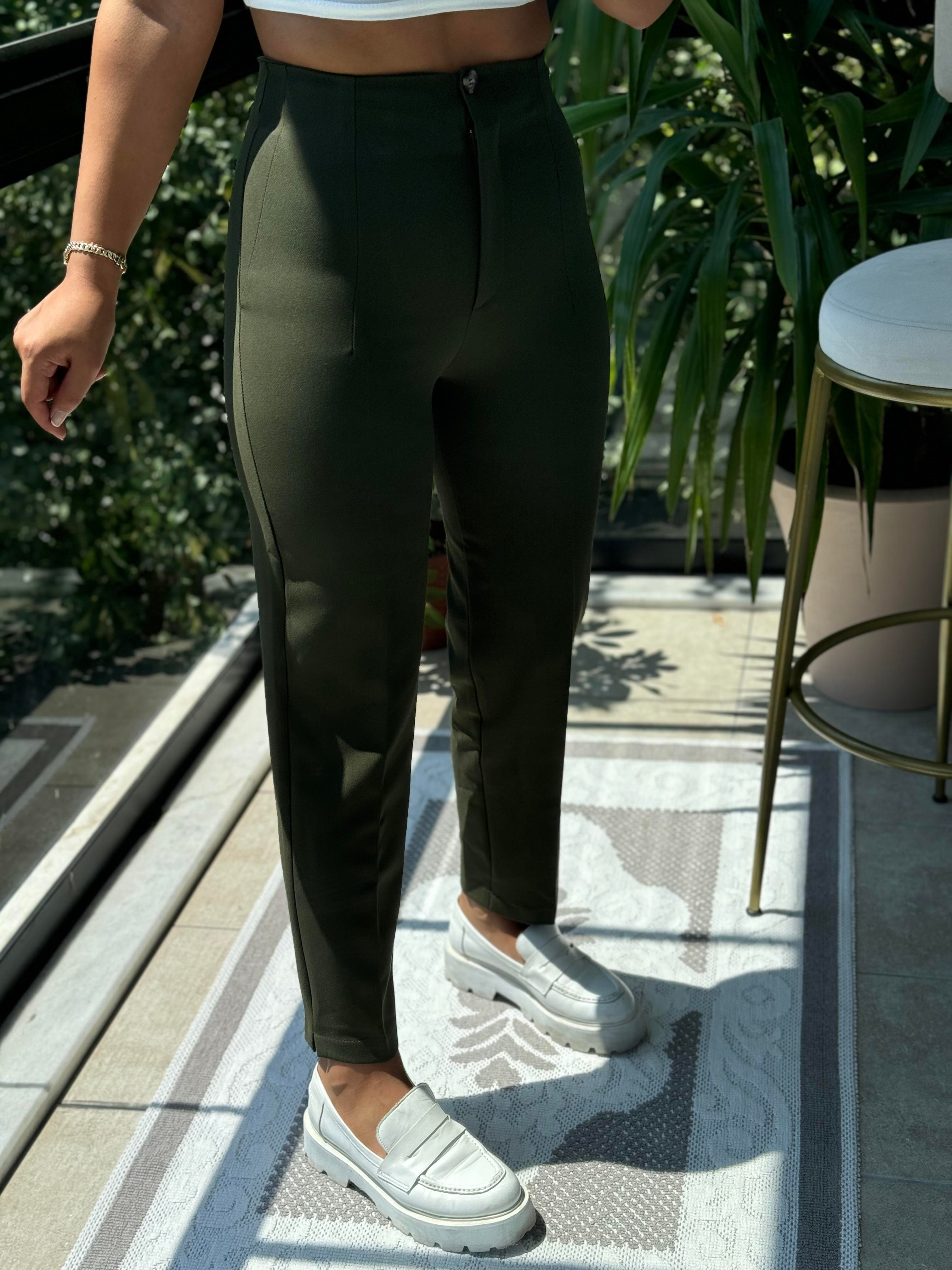 Düğmeli Zra Model Havuç Kesim Pantolon Koyu Yeşil