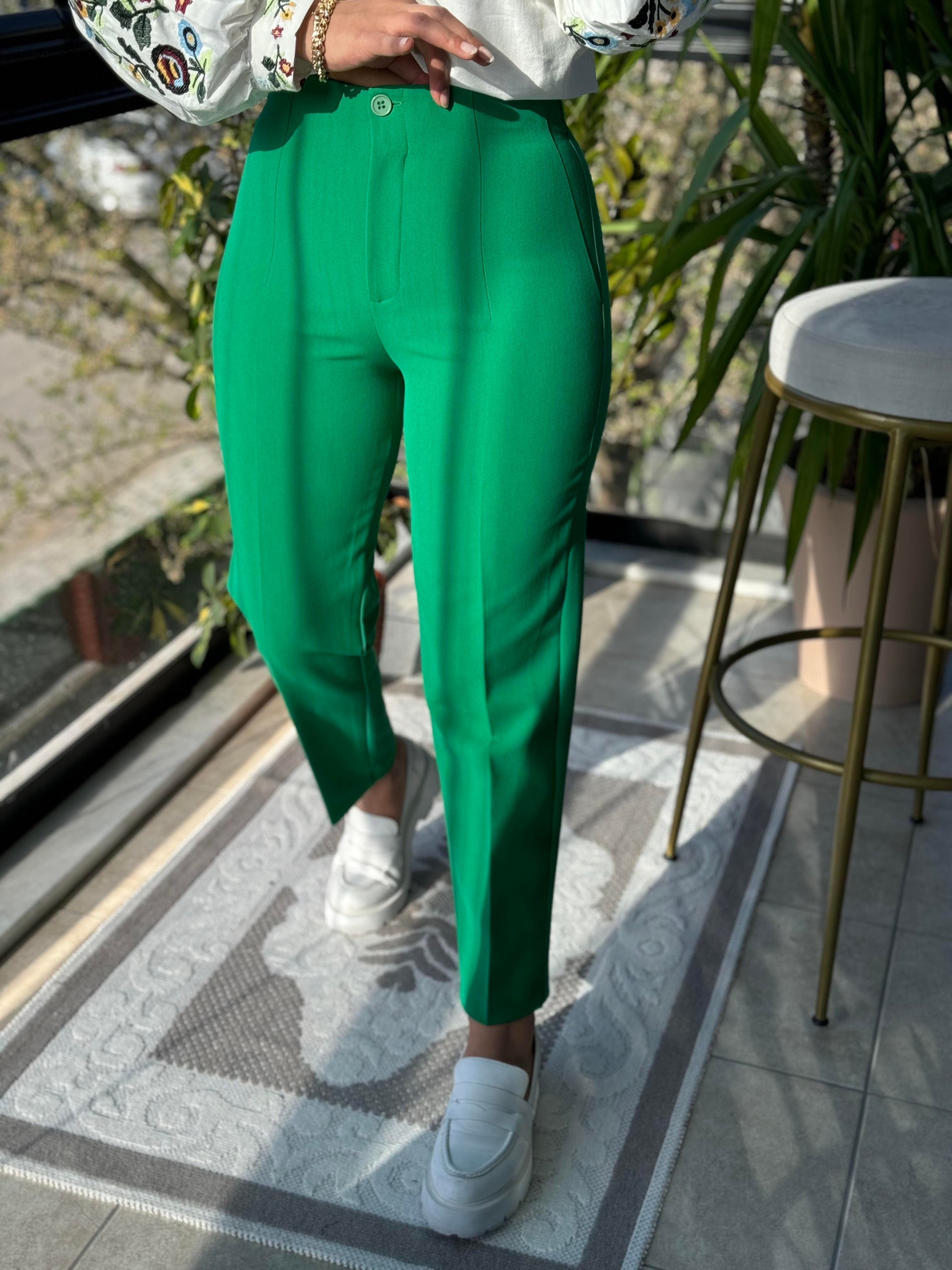 Düğmeli Zra Model Havuç Kesim Pantolon Benetton Yeşil