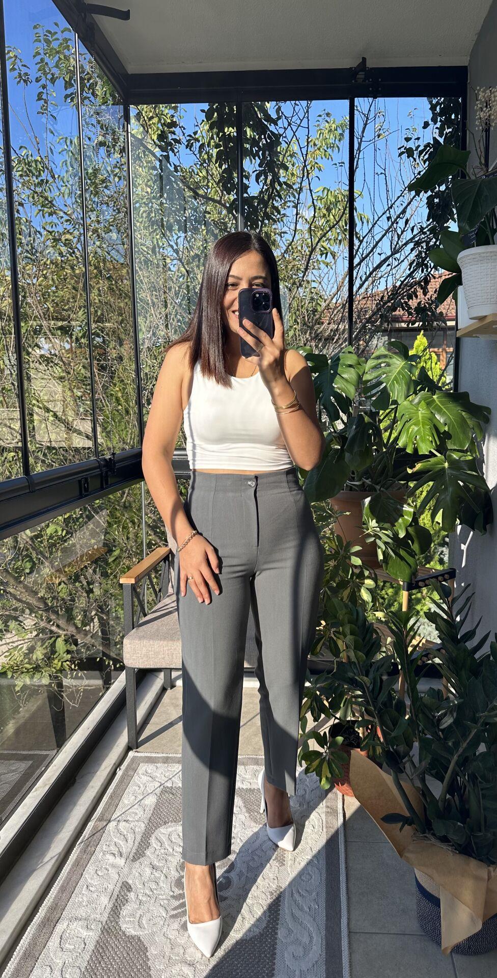 Düğmeli Zra Model Havuç Kesim Pantolon Gri