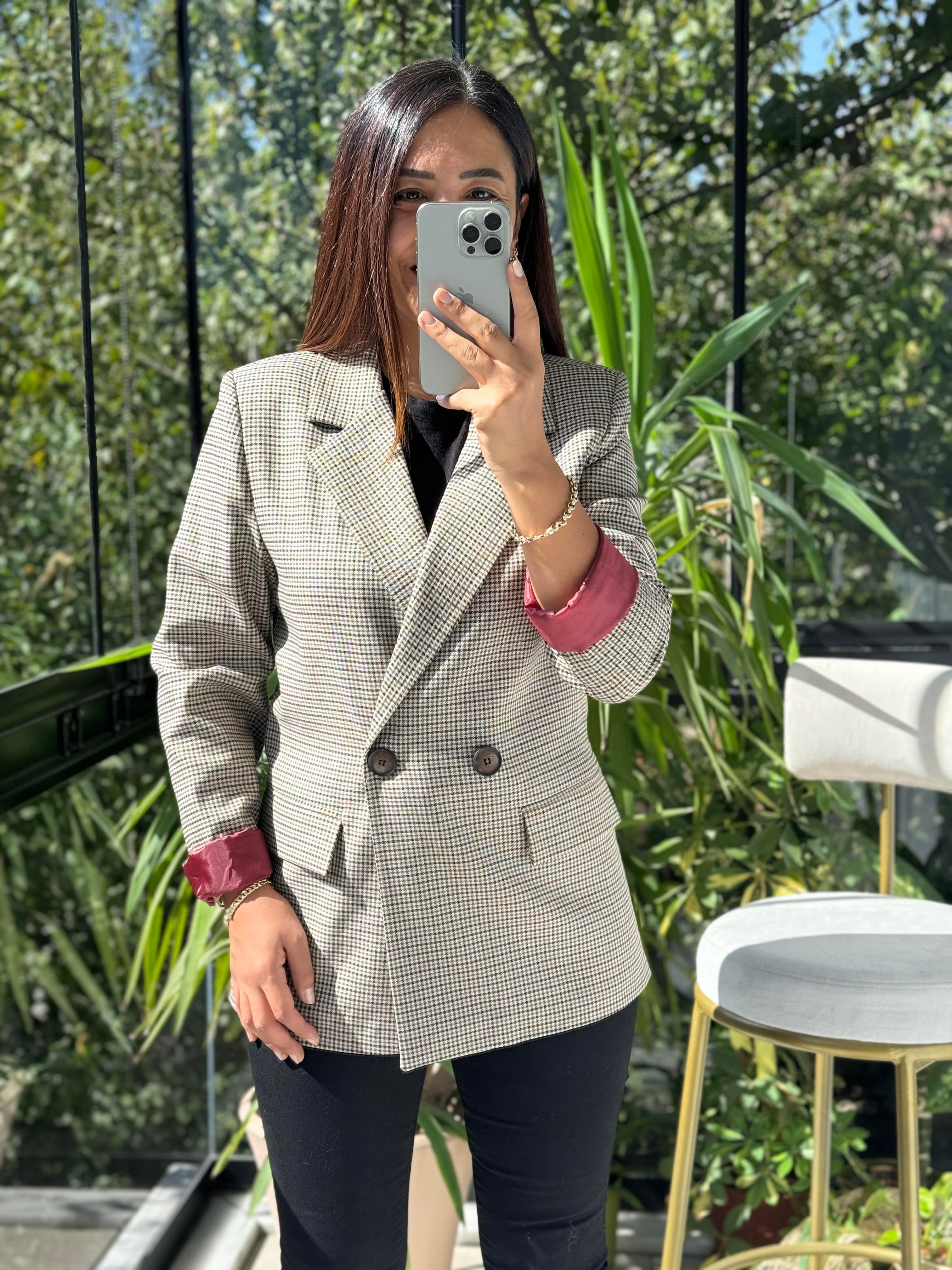 Ekose İki Düğme Ceket Bordo