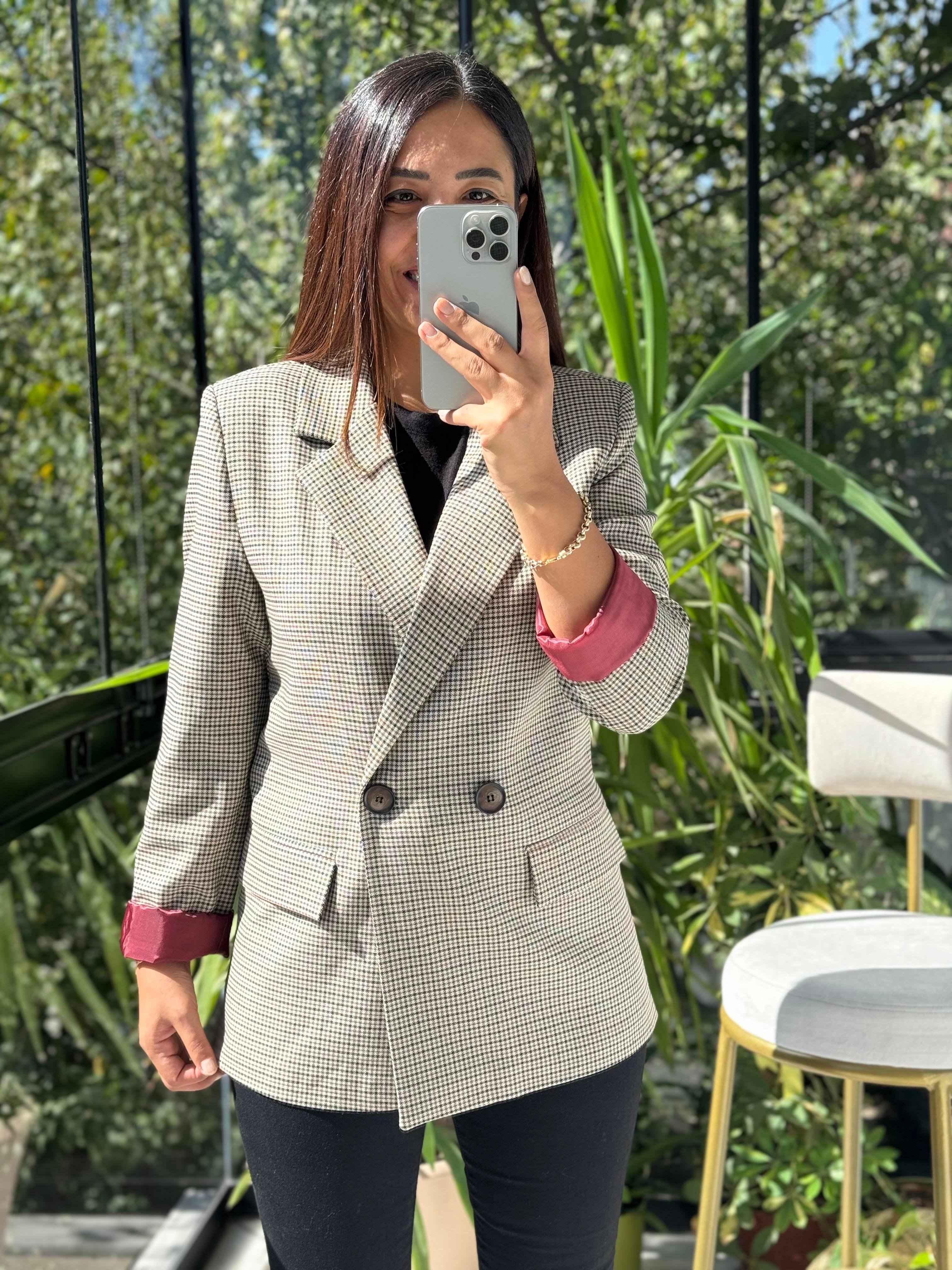 Ekose İki Düğme Ceket Bordo