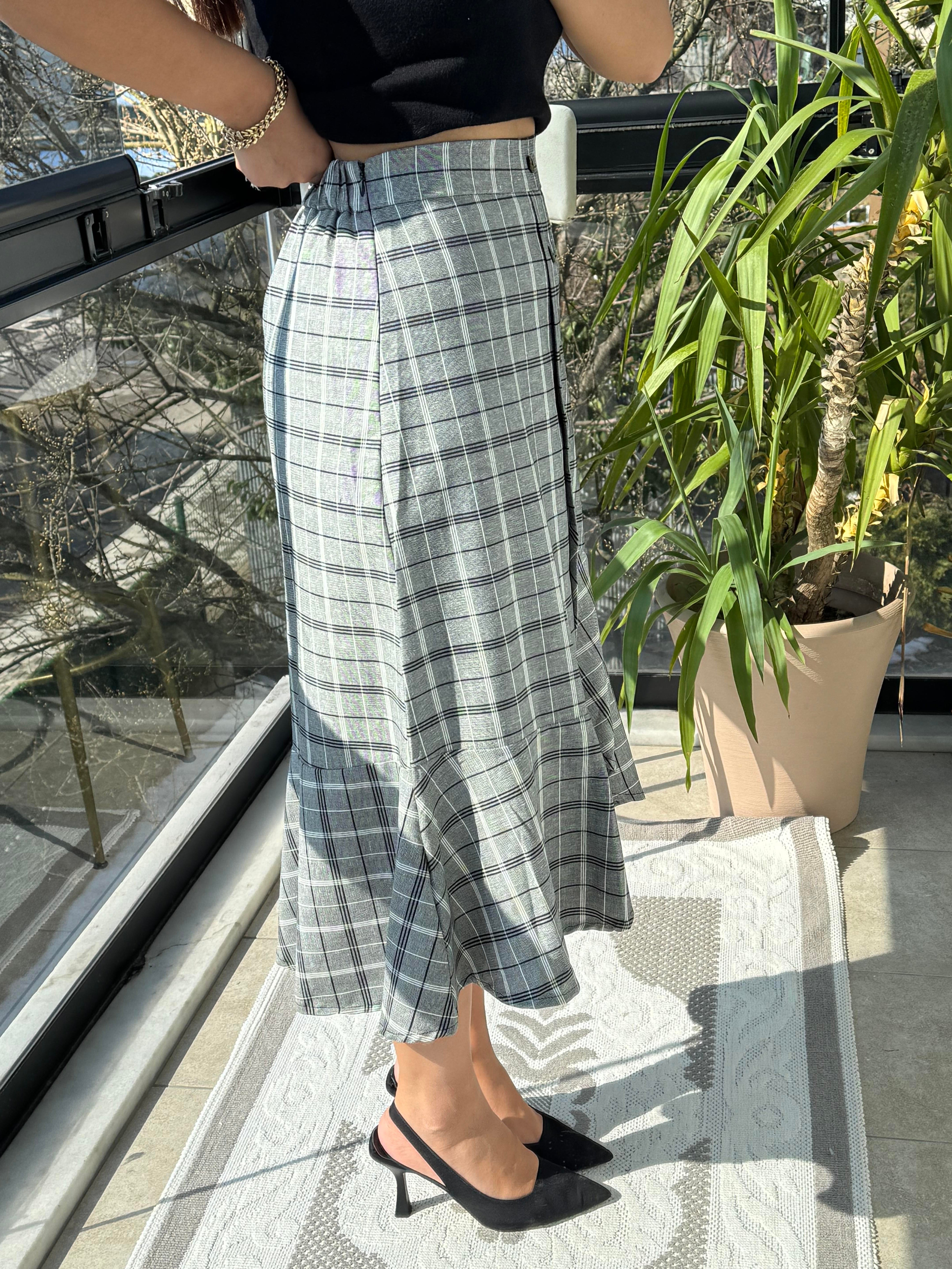 Ekose Tasarım Etek Gri