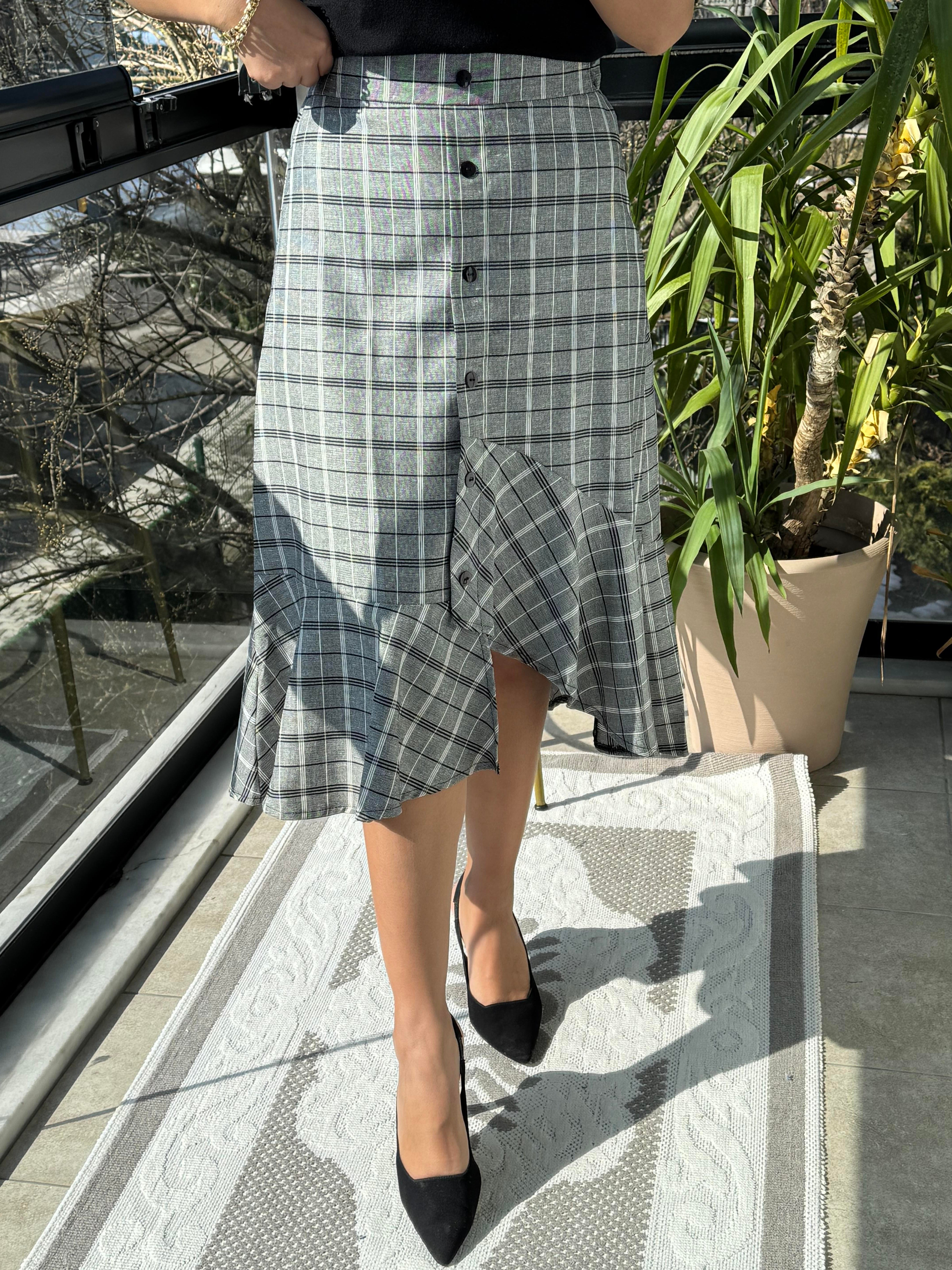 Ekose Tasarım Etek Gri