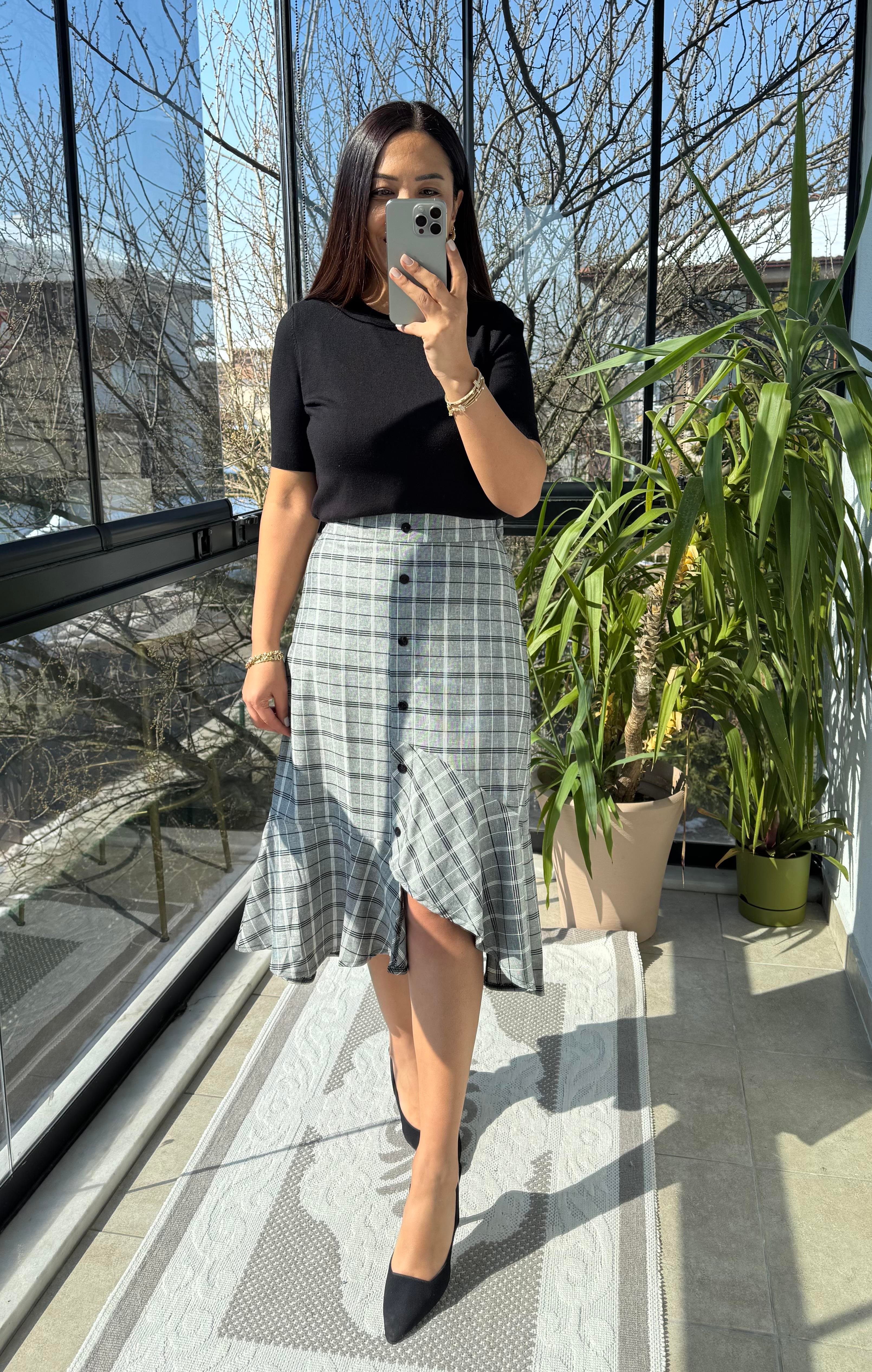 Ekose Tasarım Etek Gri