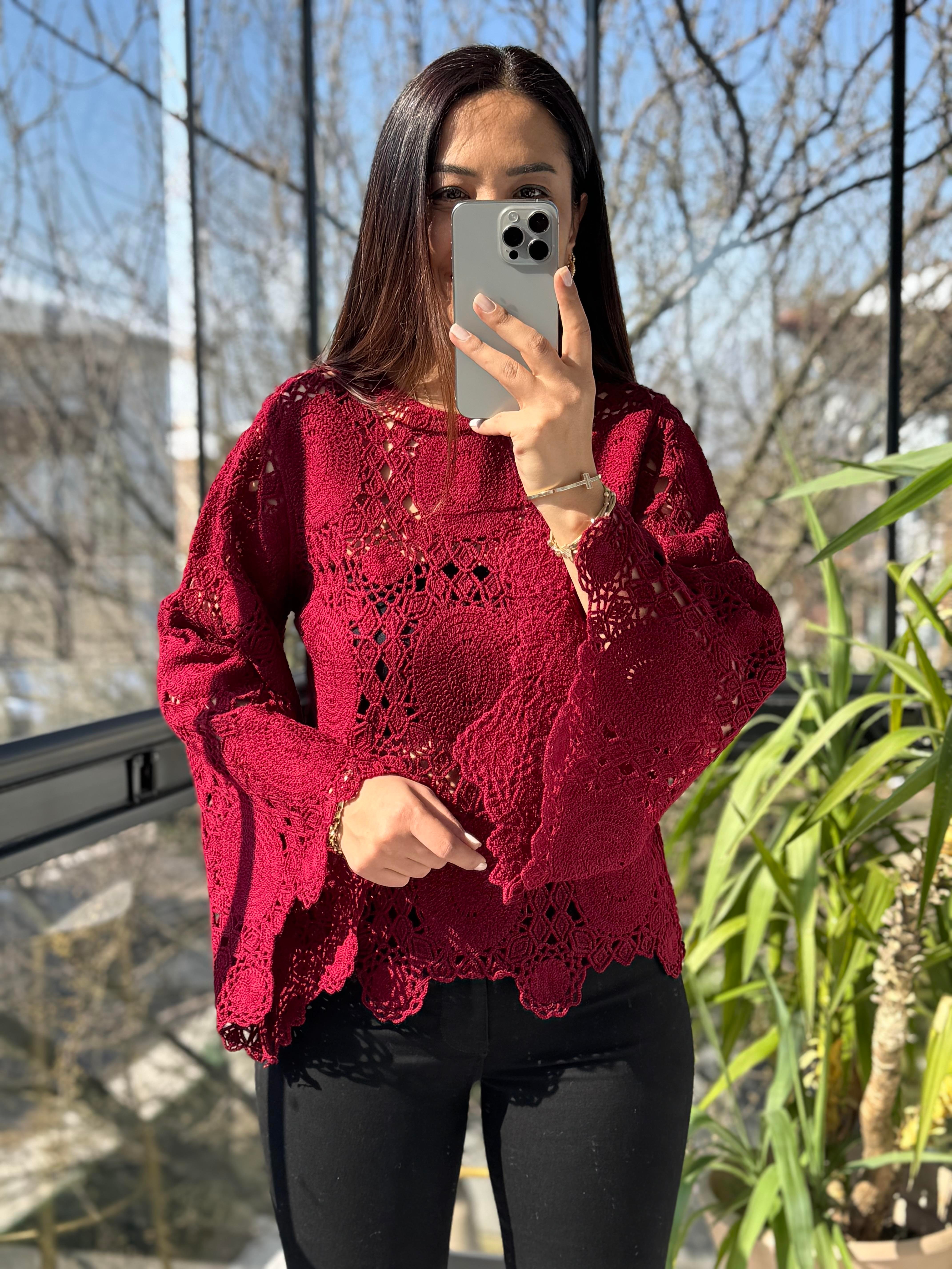 Esq Zra Örme Bluz Bordo