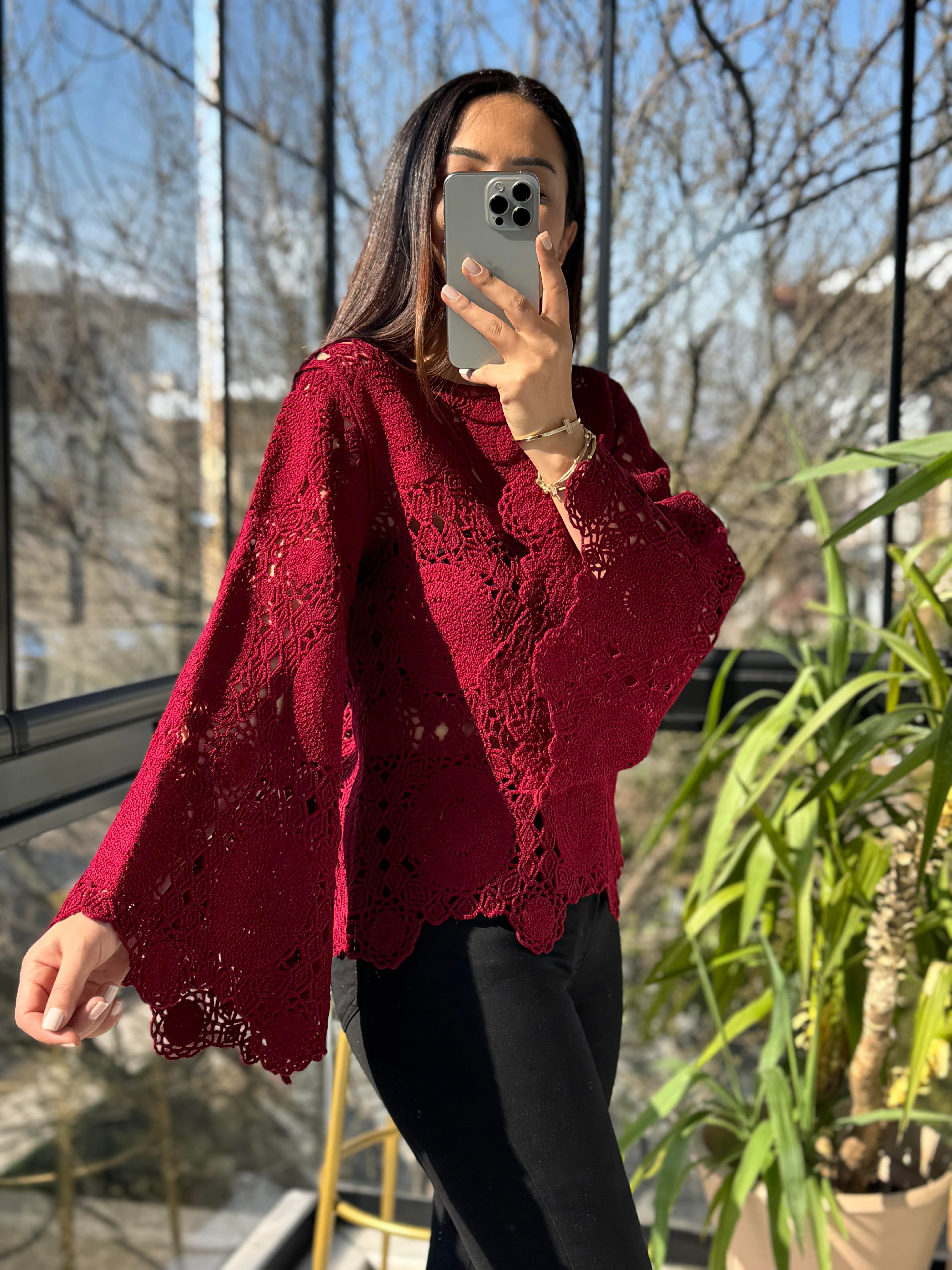 Esq Zra Örme Bluz Bordo