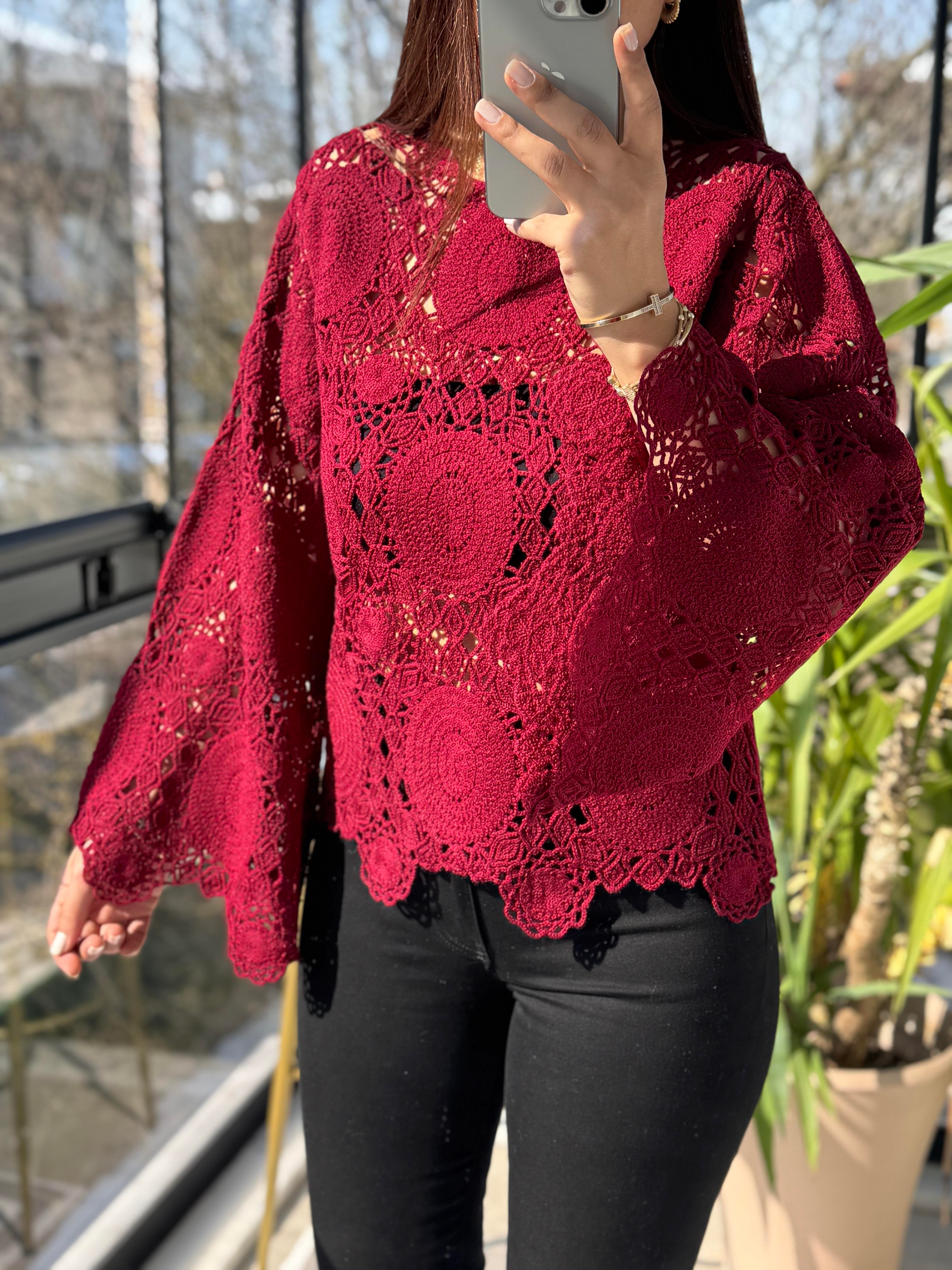 Esq Zra Örme Bluz Bordo