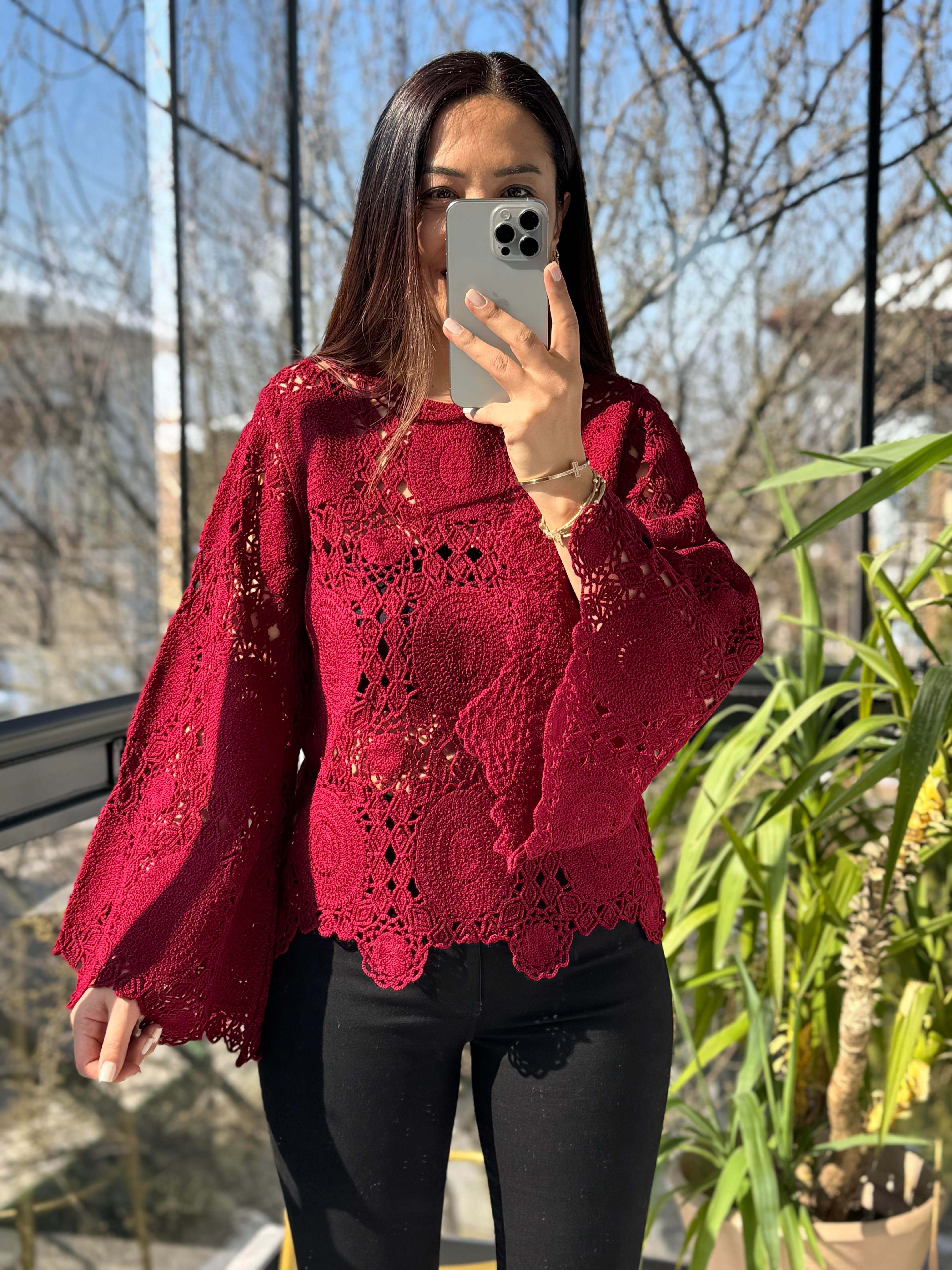 Esq Zra Örme Bluz Bordo