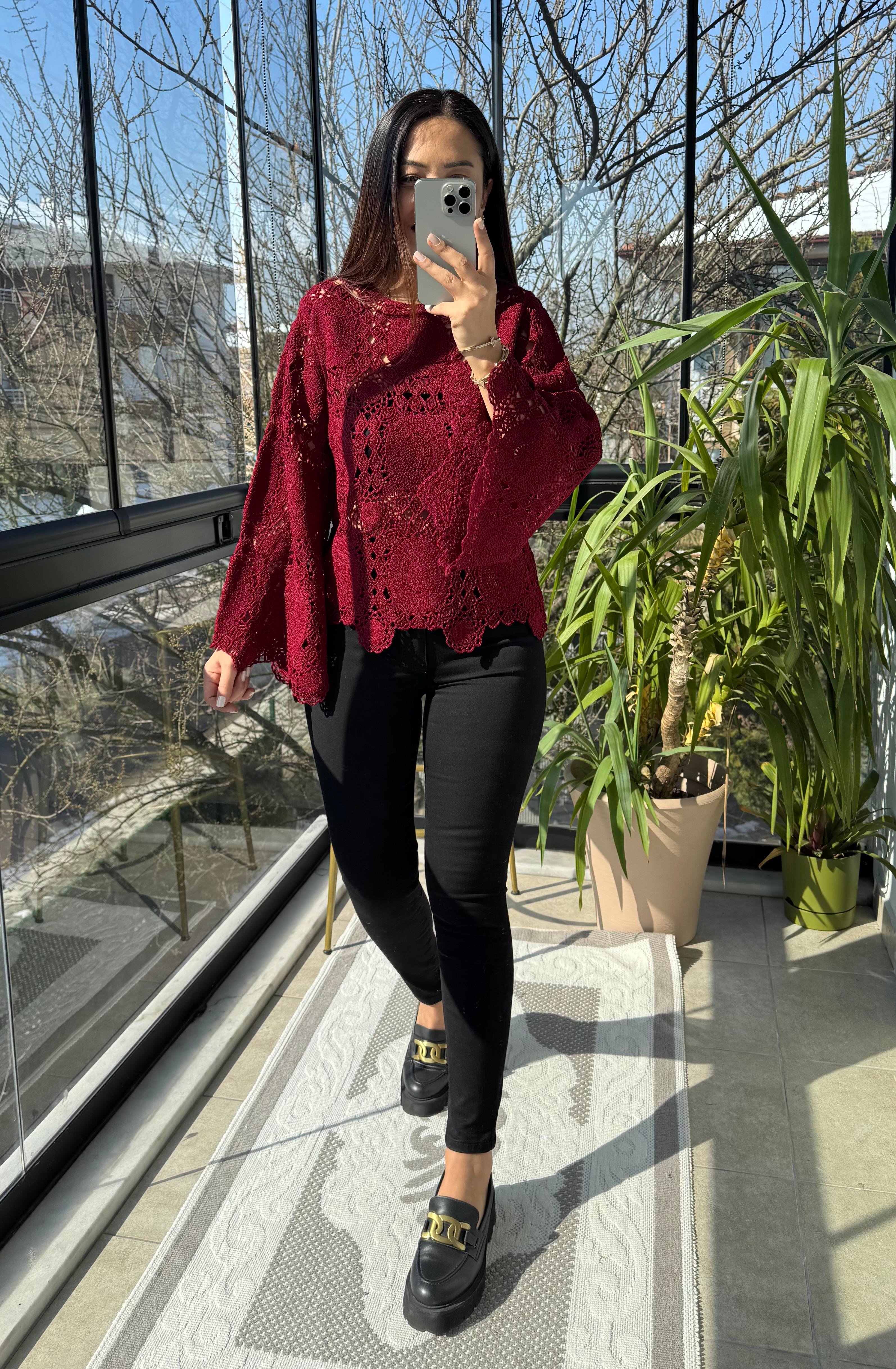 Esq Zra Örme Bluz Bordo