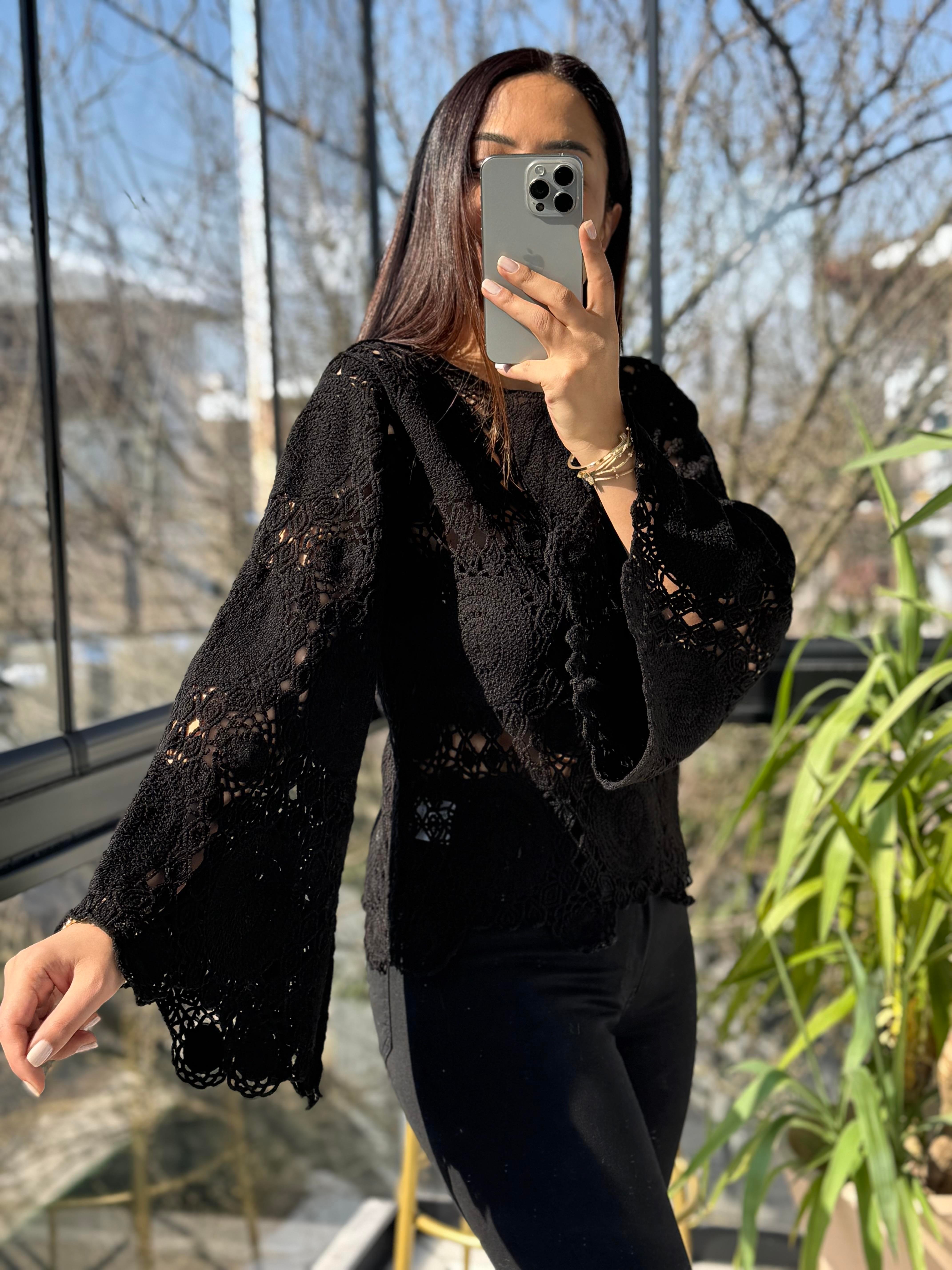 Esq Zra Örme Bluz Siyah