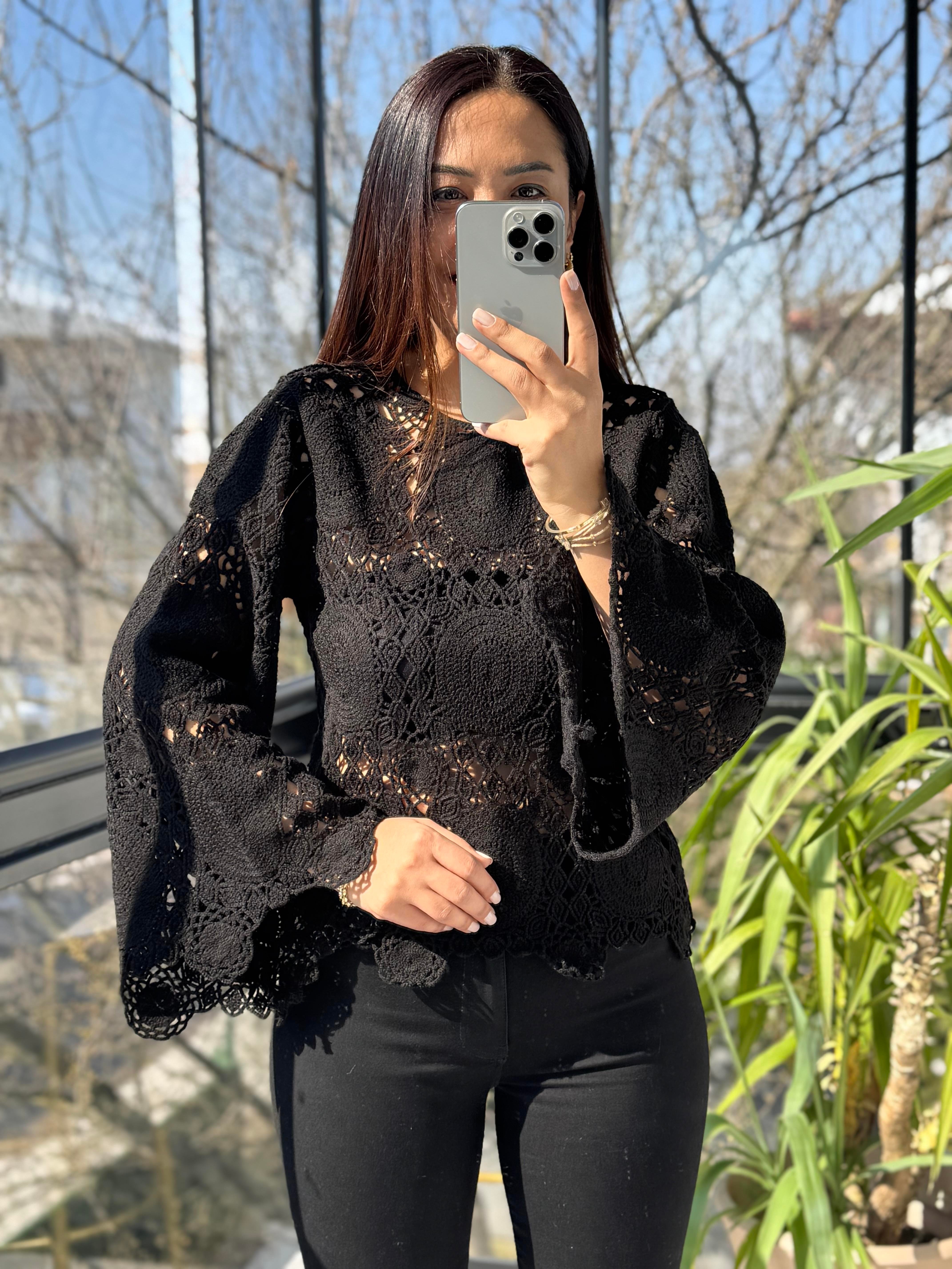 Esq Zra Örme Bluz Siyah