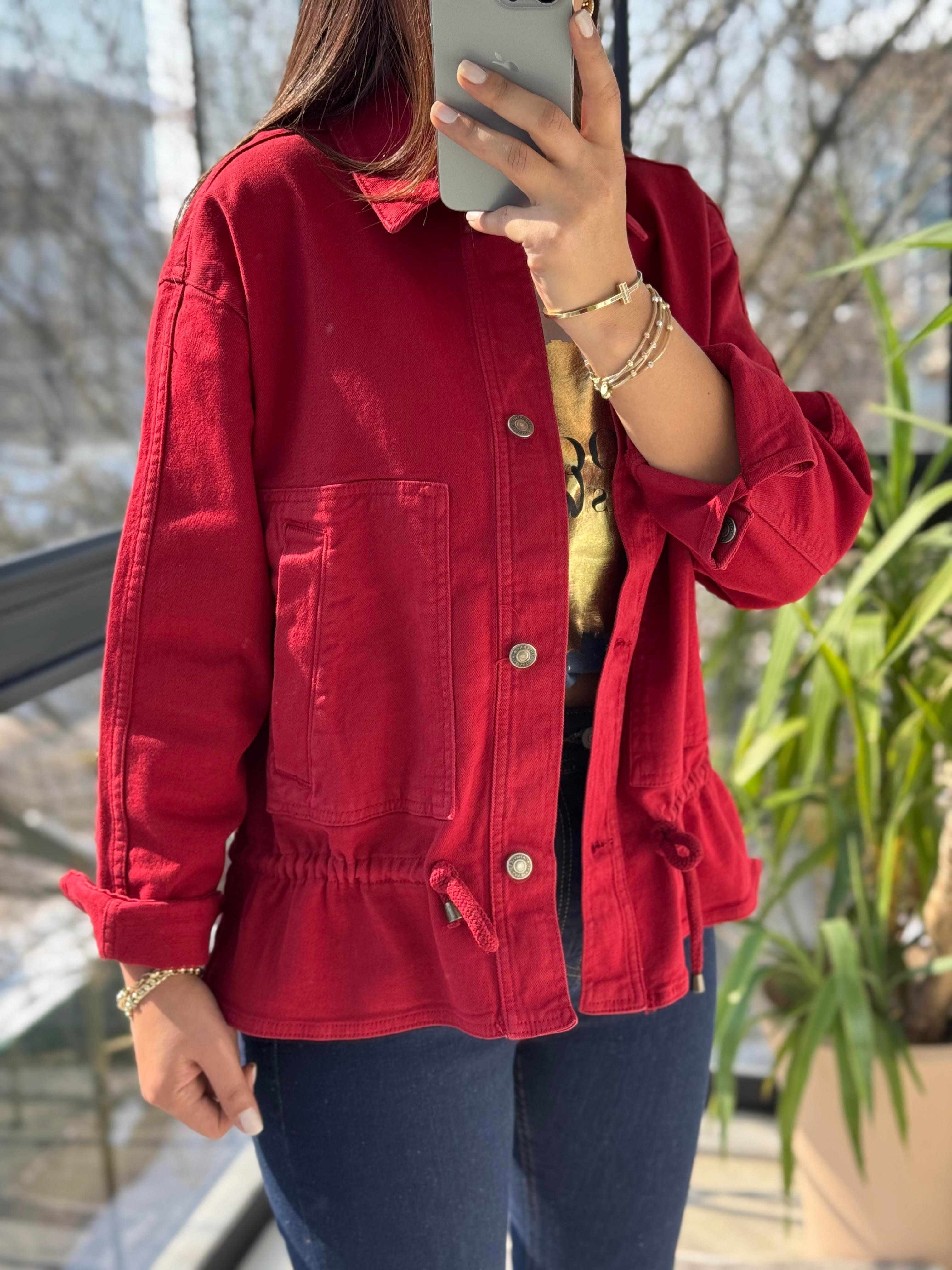 Eteği Büzgülü Oversize Ceket Bordo