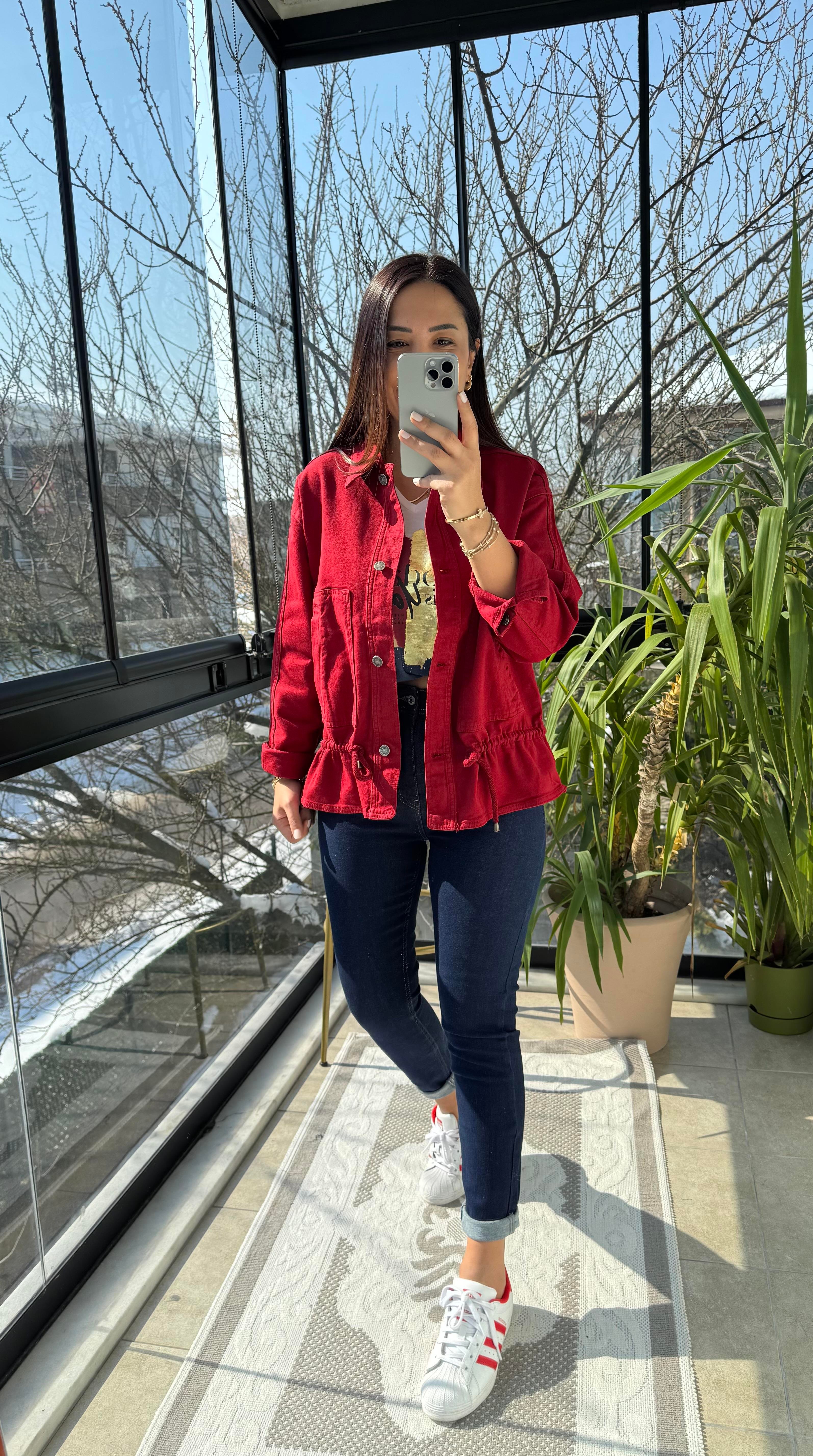 Eteği Büzgülü Oversize Ceket Bordo