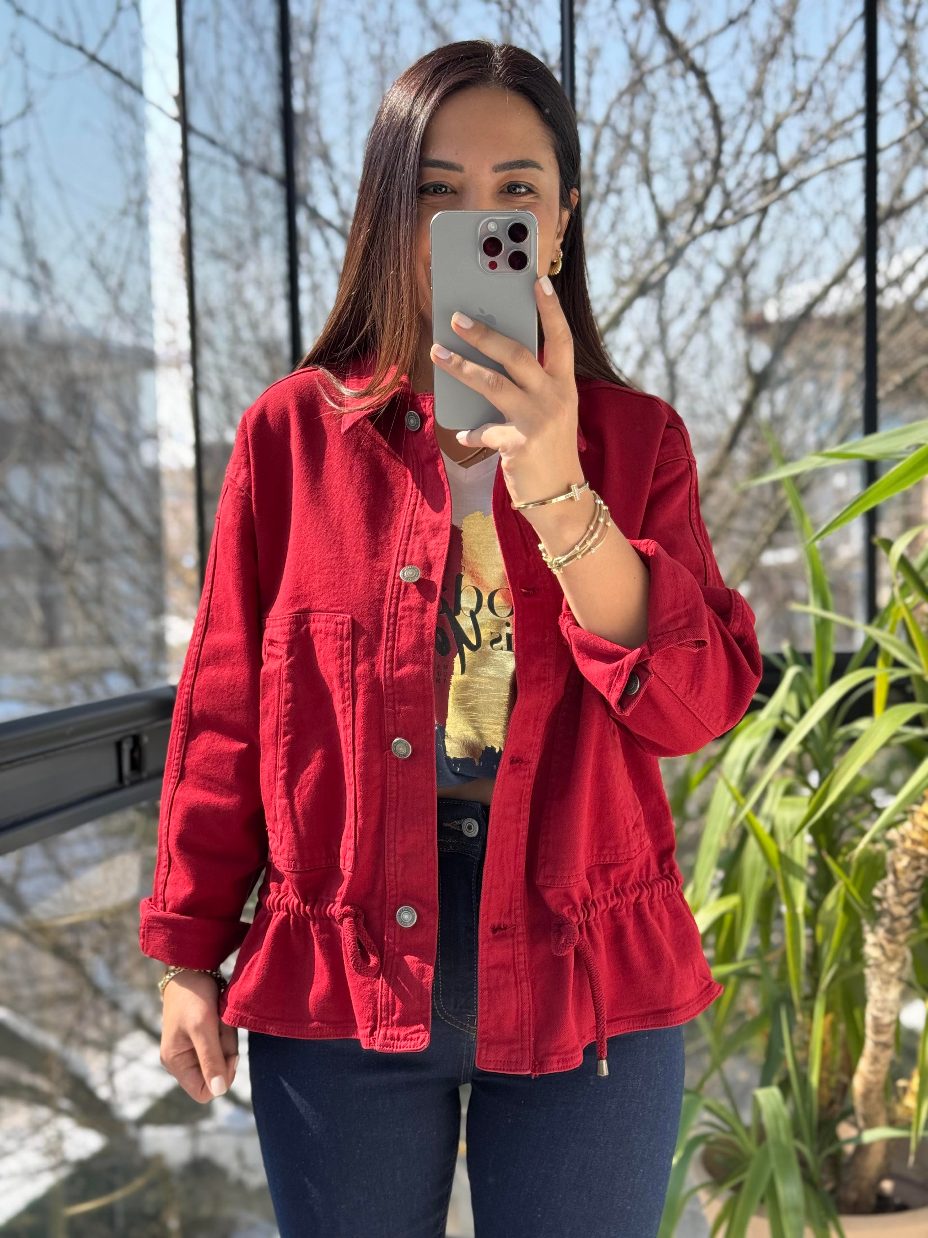 Eteği Büzgülü Oversize Ceket Bordo