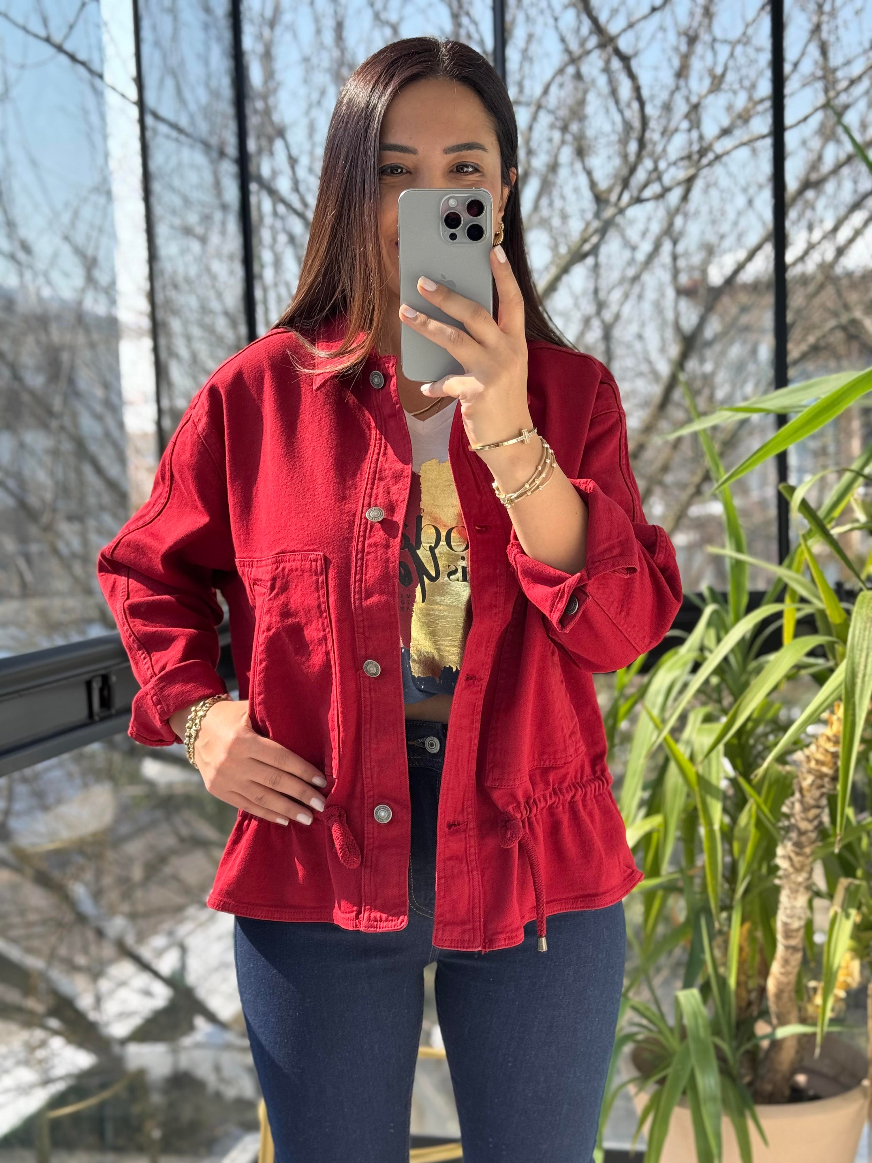 Eteği Büzgülü Oversize Ceket Bordo