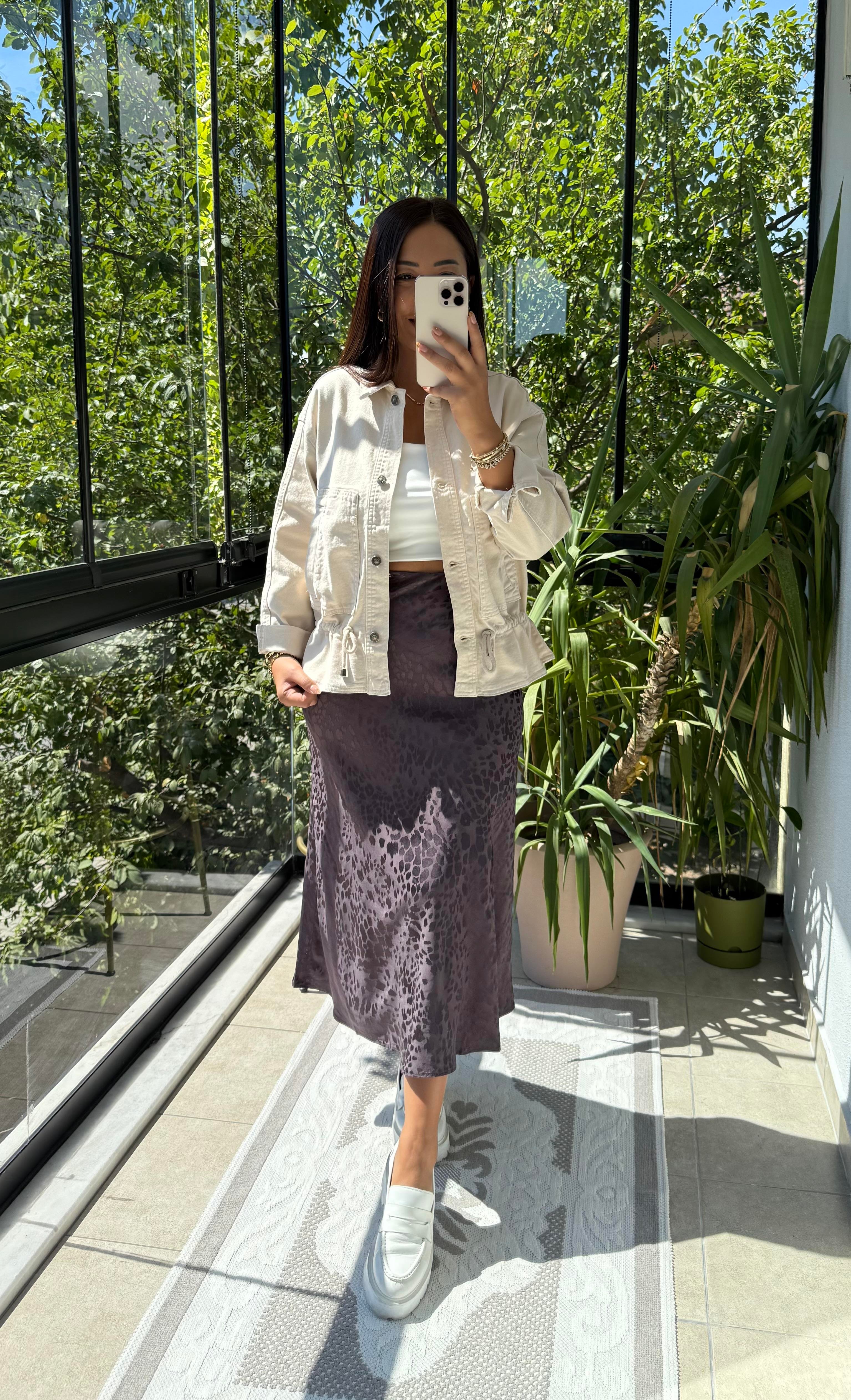 Eteği Büzgülü Oversize Ceket Taş