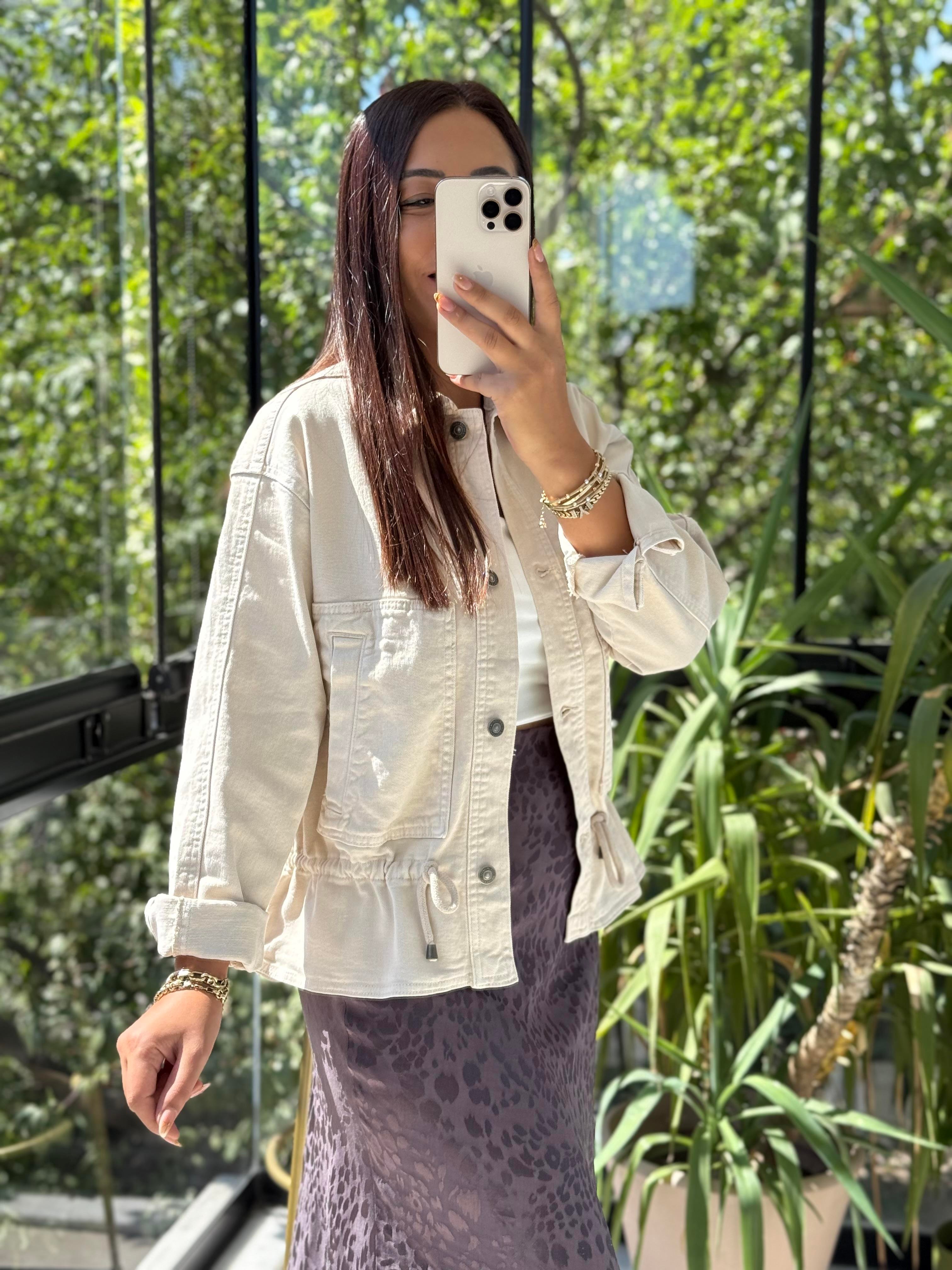 Eteği Büzgülü Oversize Ceket Taş