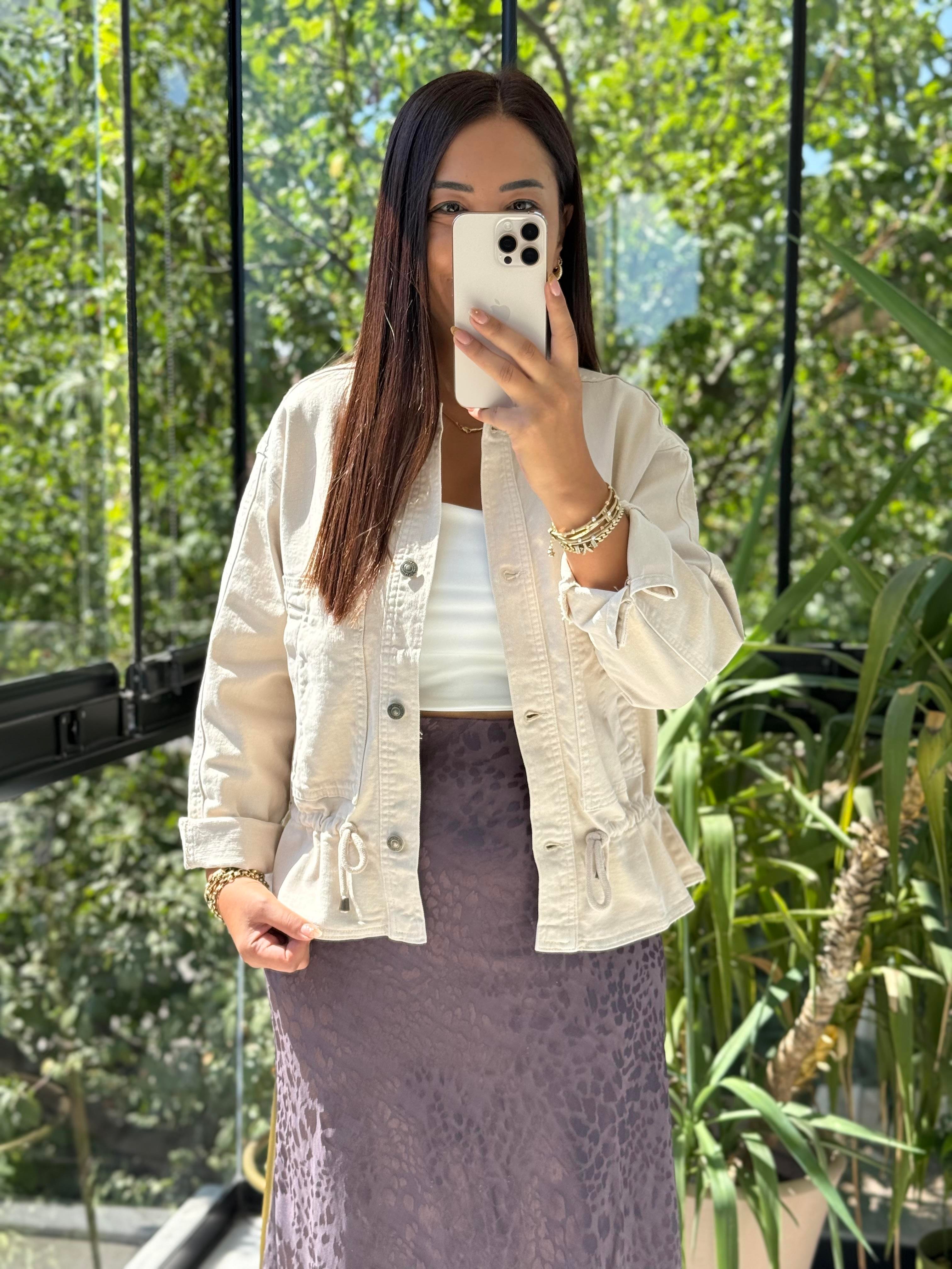 Eteği Büzgülü Oversize Ceket Taş