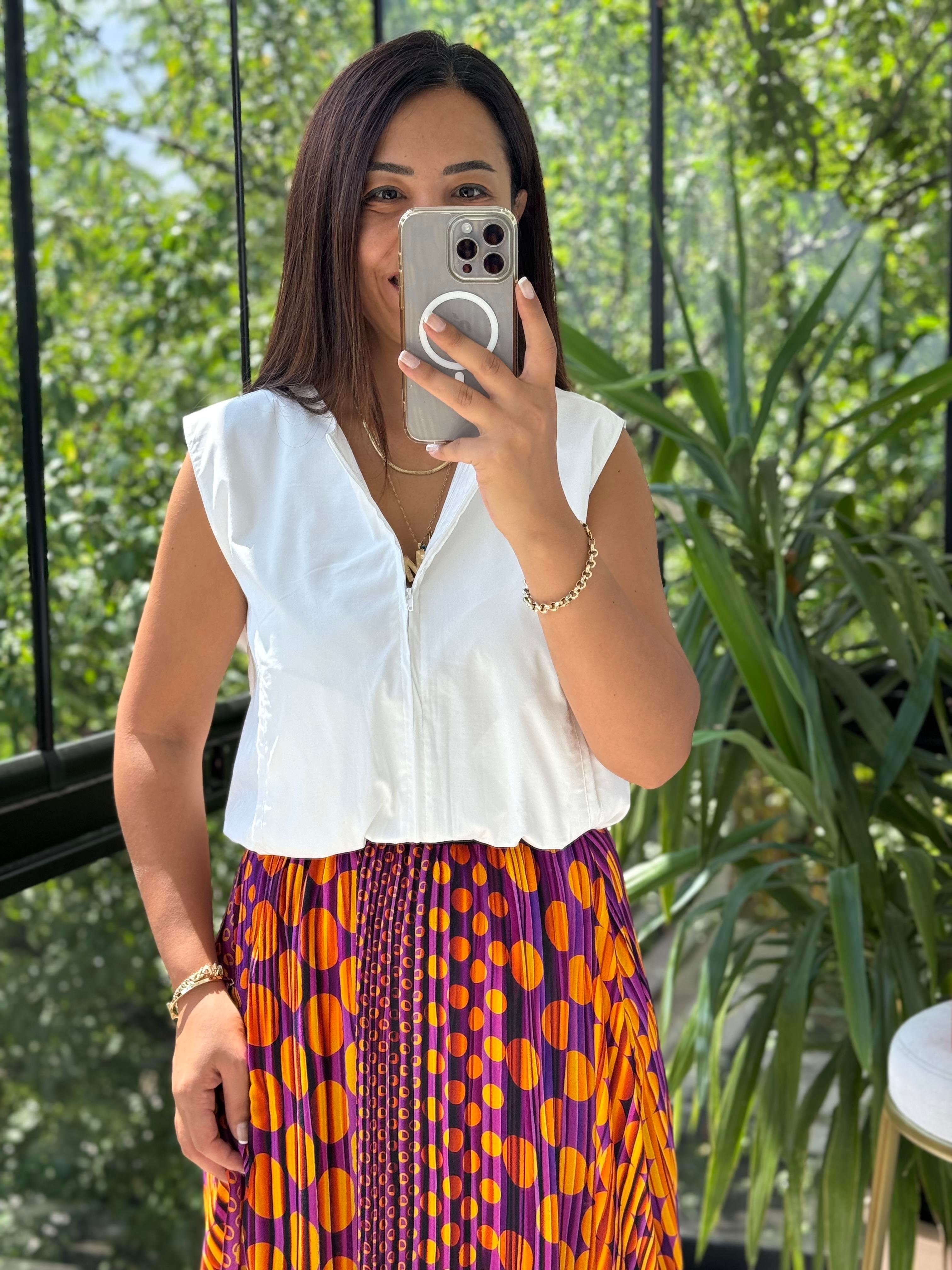 Fermuarlı Balon Bluz Ekru