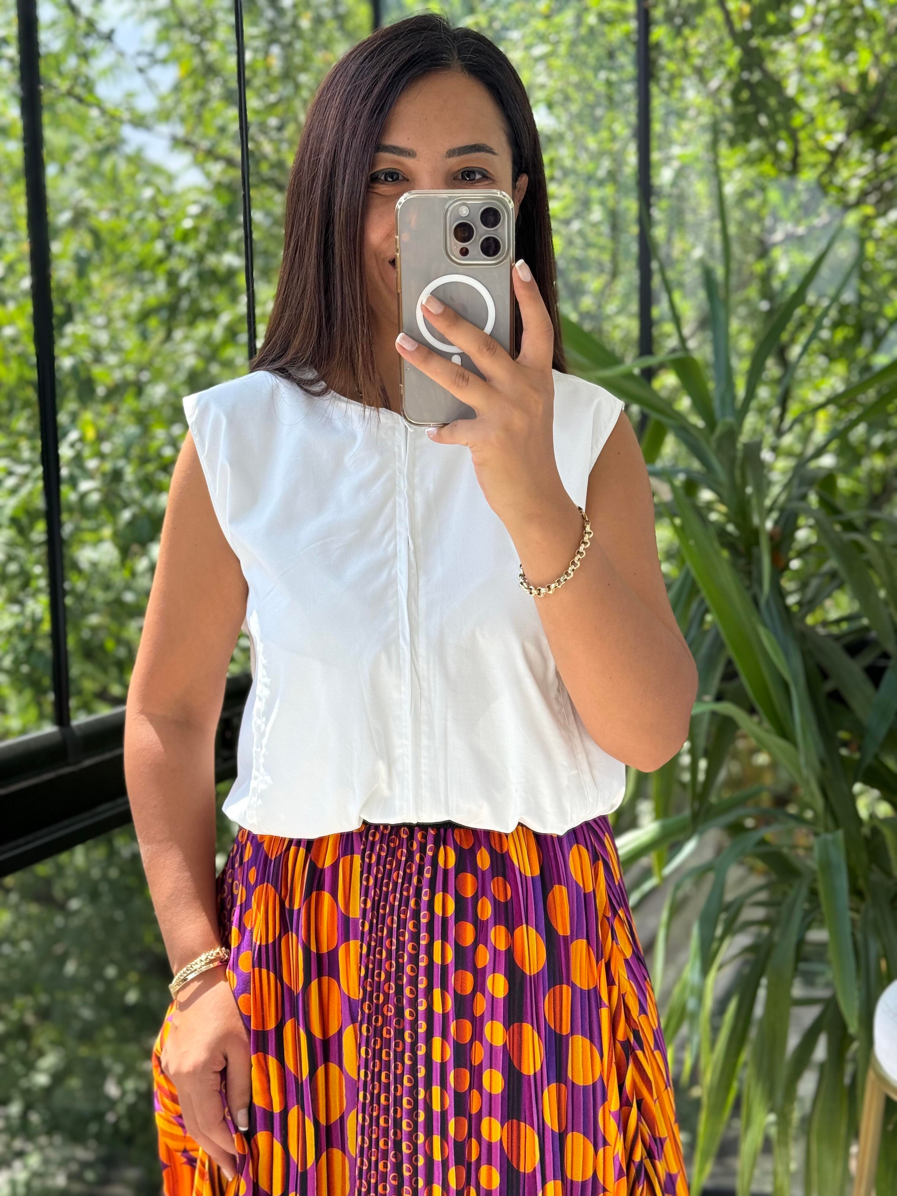 Fermuarlı Balon Bluz Ekru