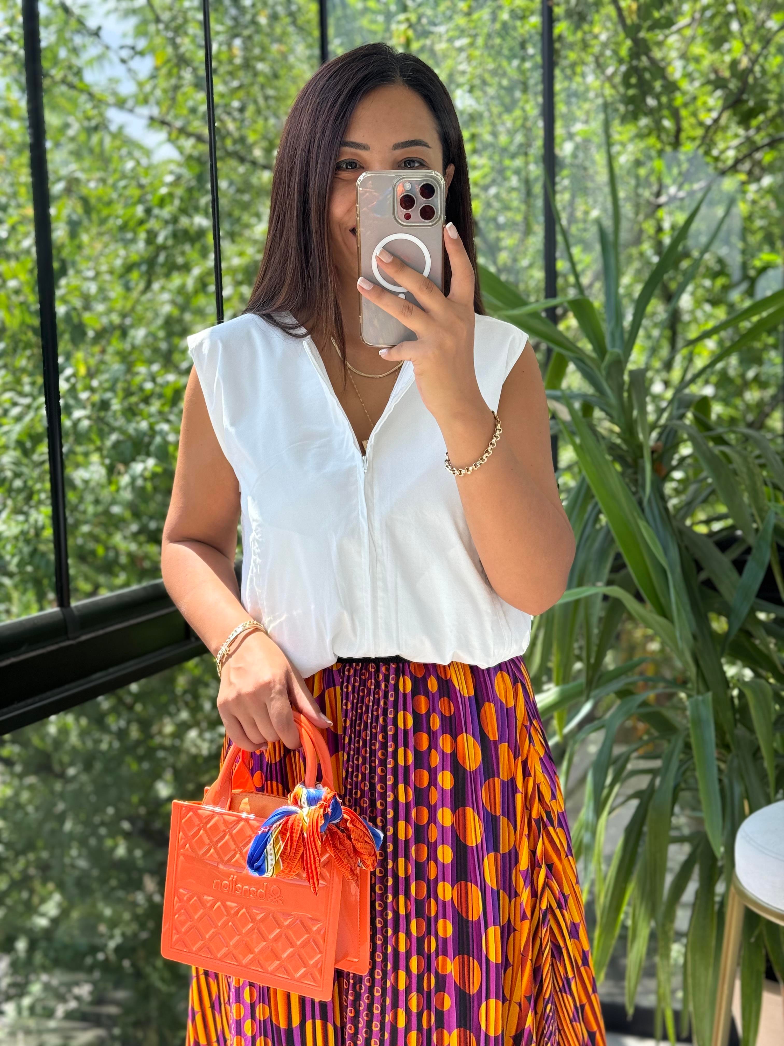 Fermuarlı Balon Bluz Ekru