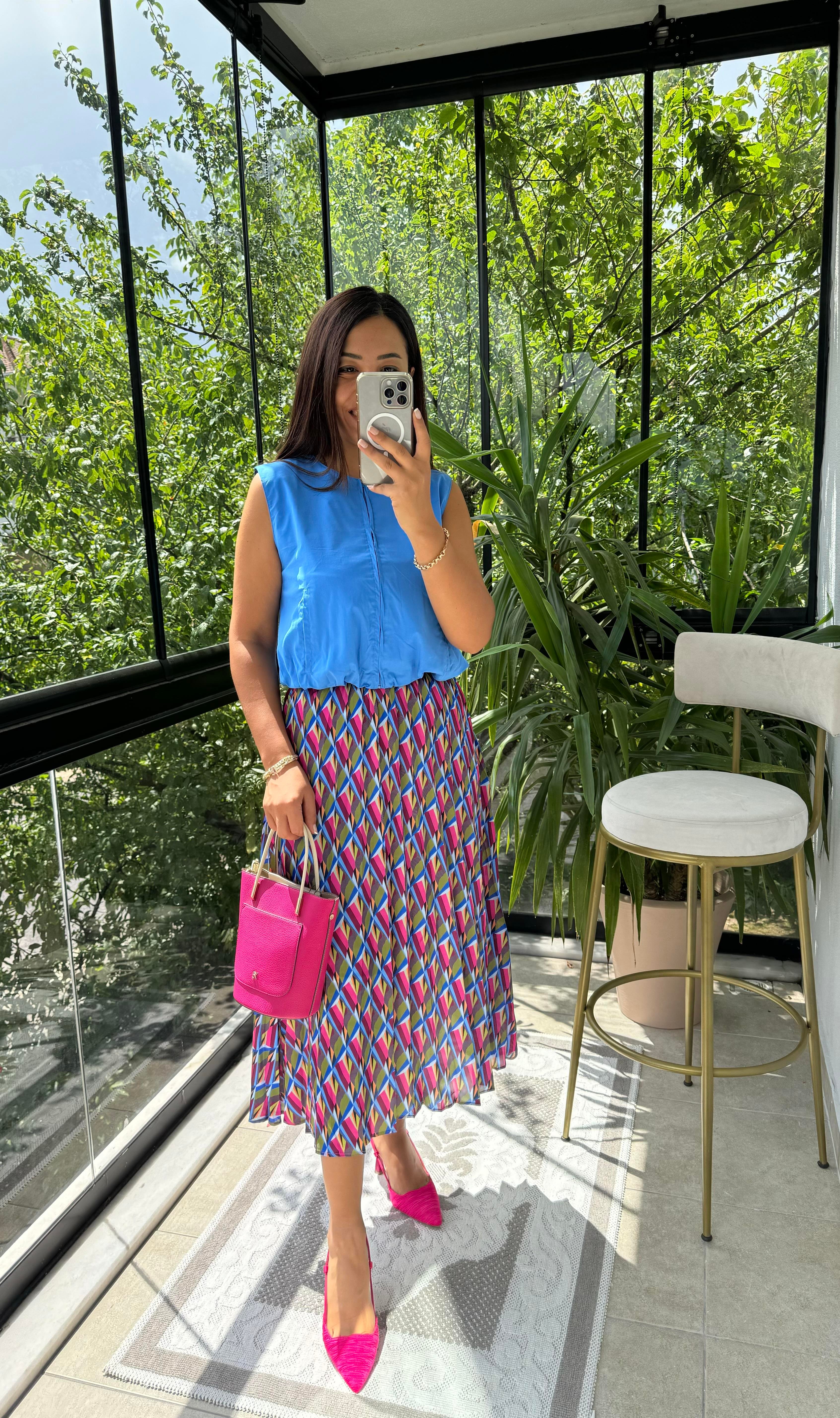 Fermuarlı Balon Bluz Mavi