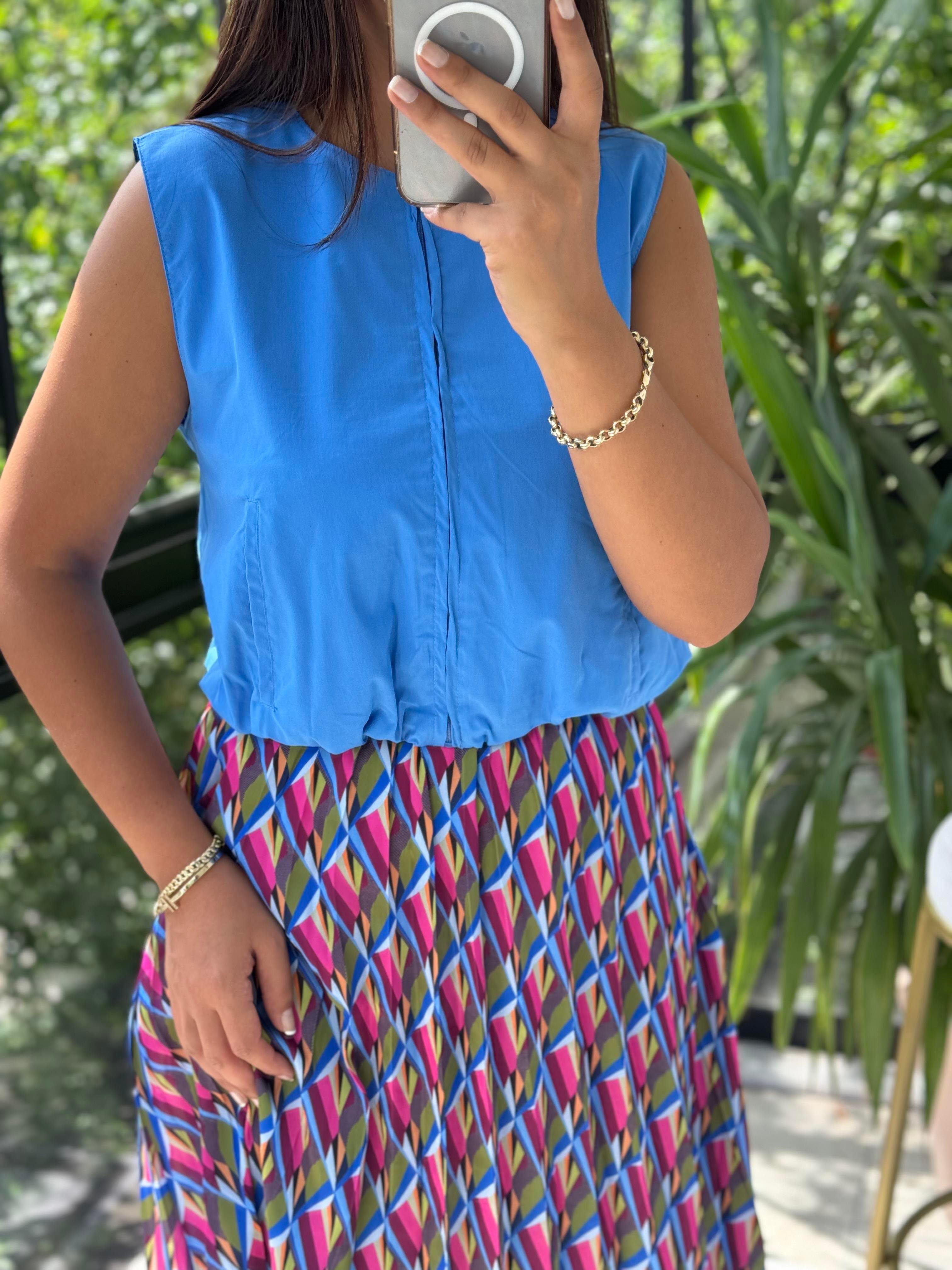 Fermuarlı Balon Bluz Mavi