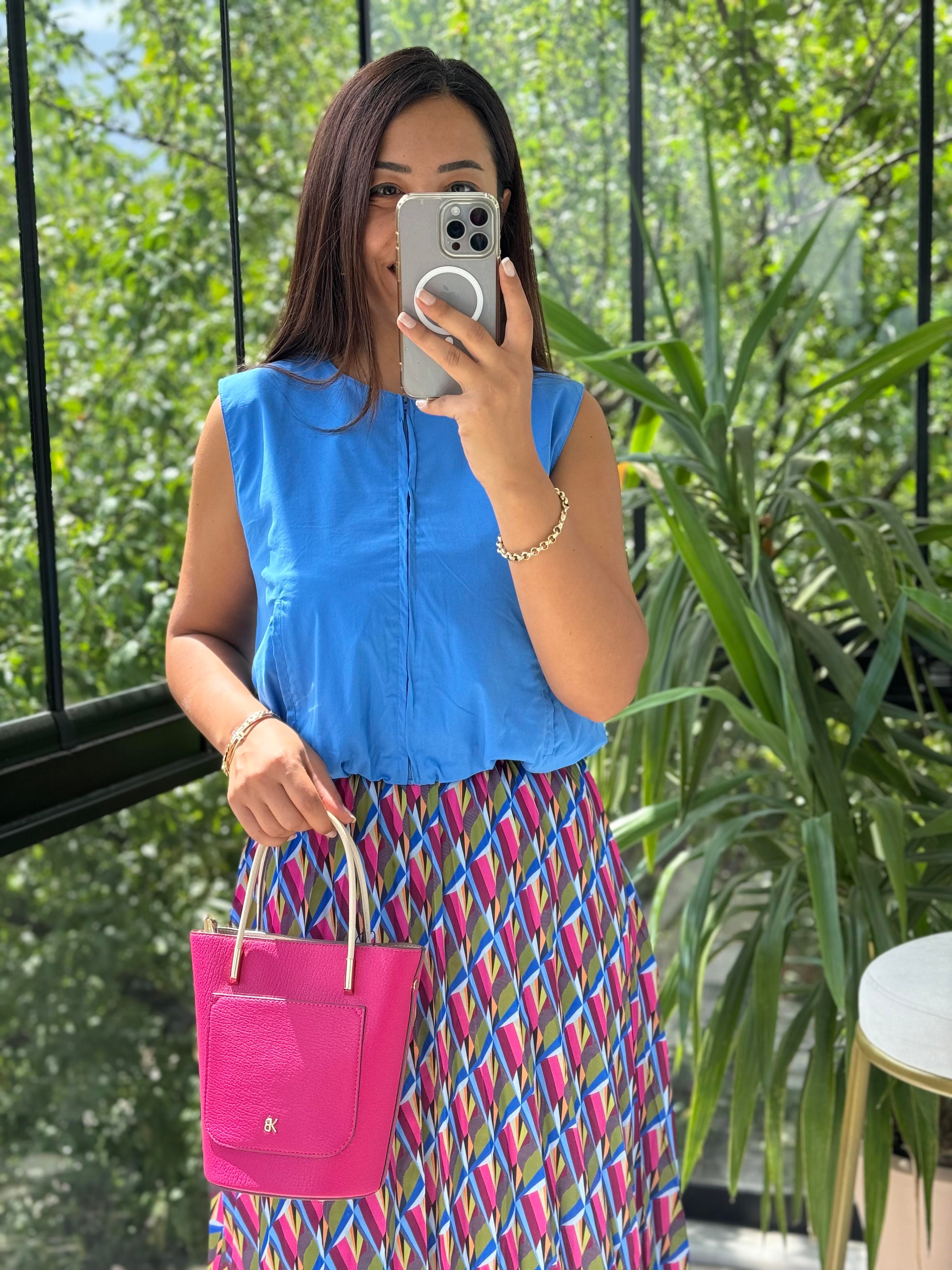 Fermuarlı Balon Bluz Mavi