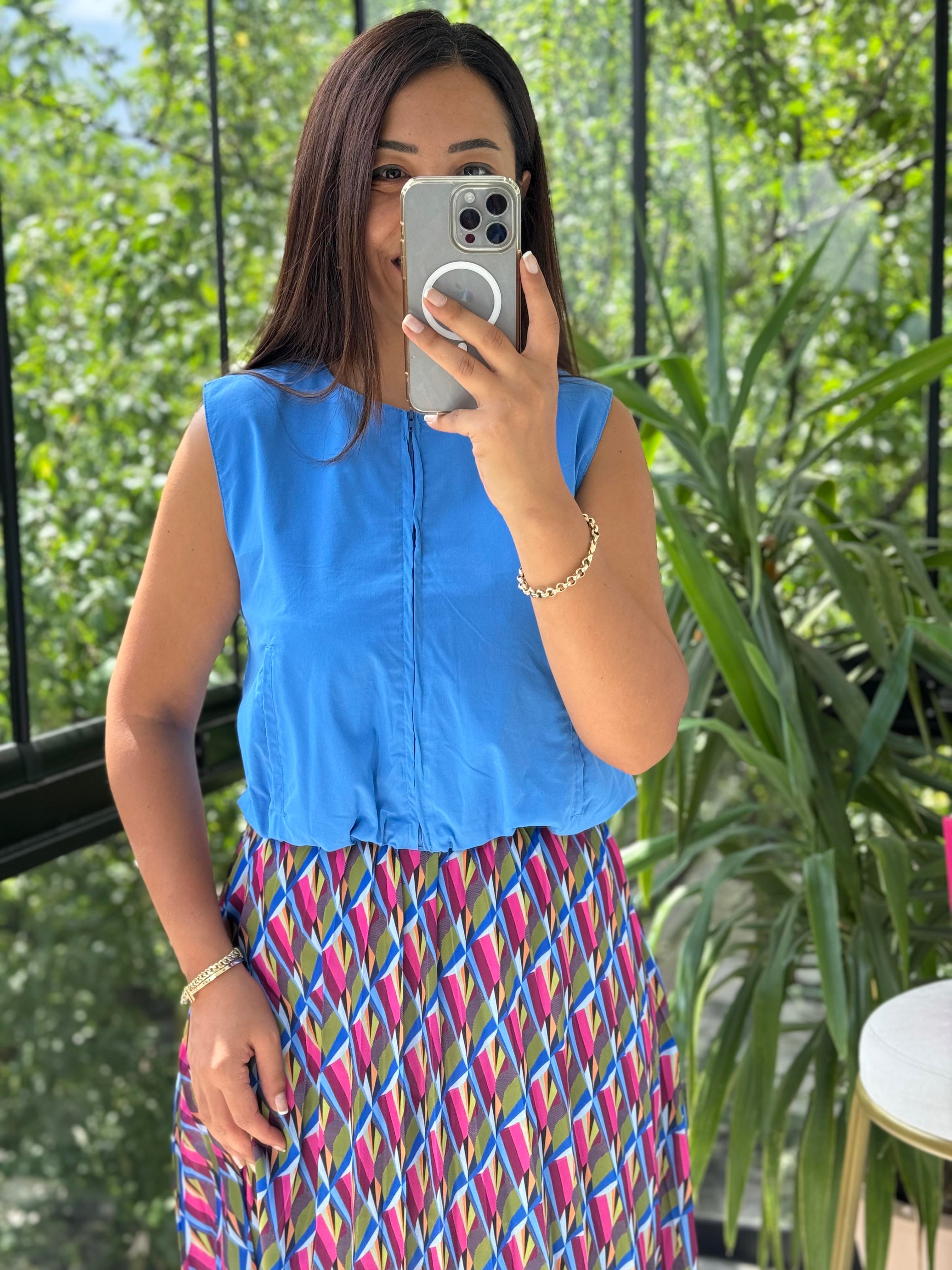 Fermuarlı Balon Bluz Mavi