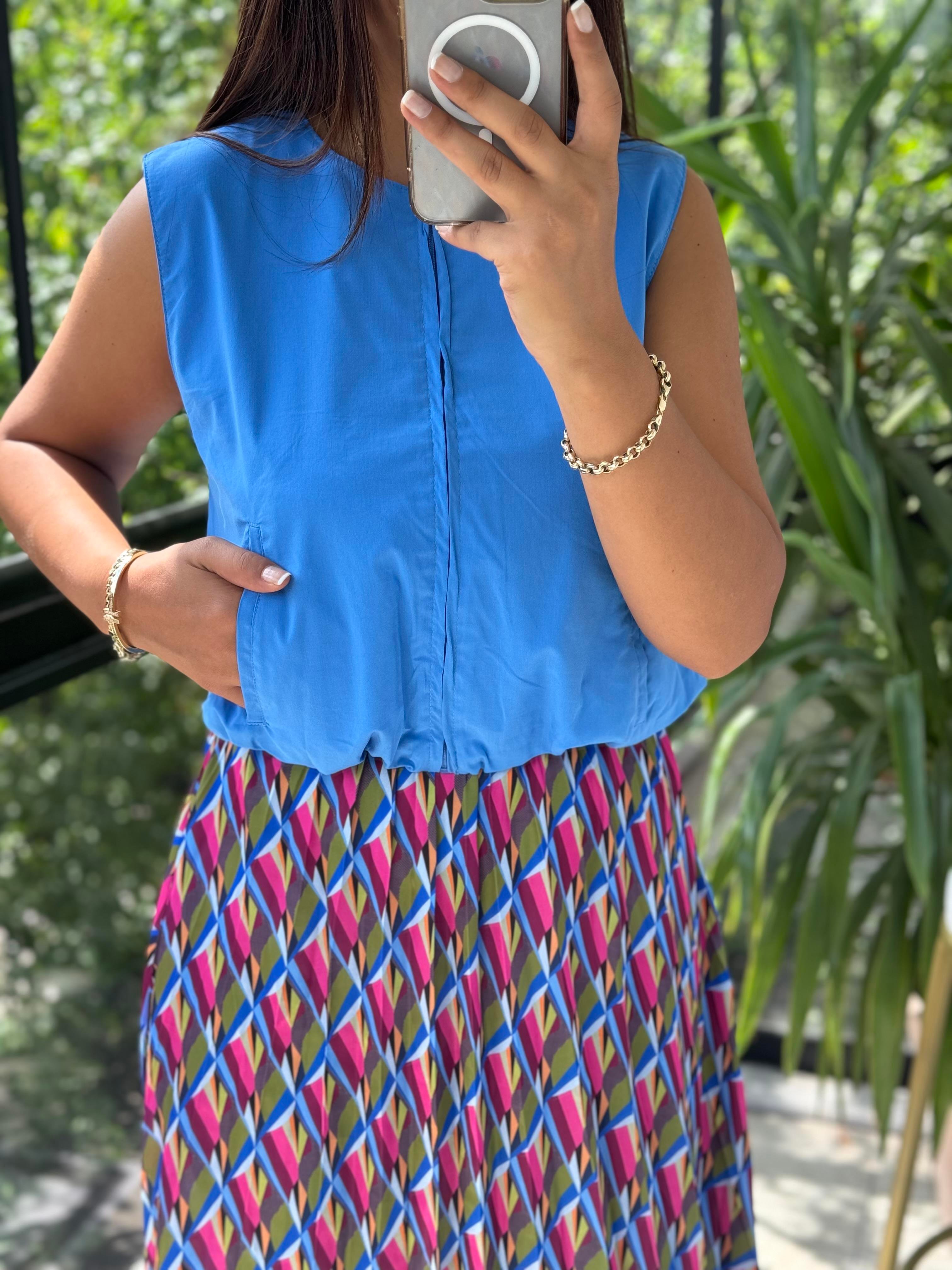 Fermuarlı Balon Bluz Mavi