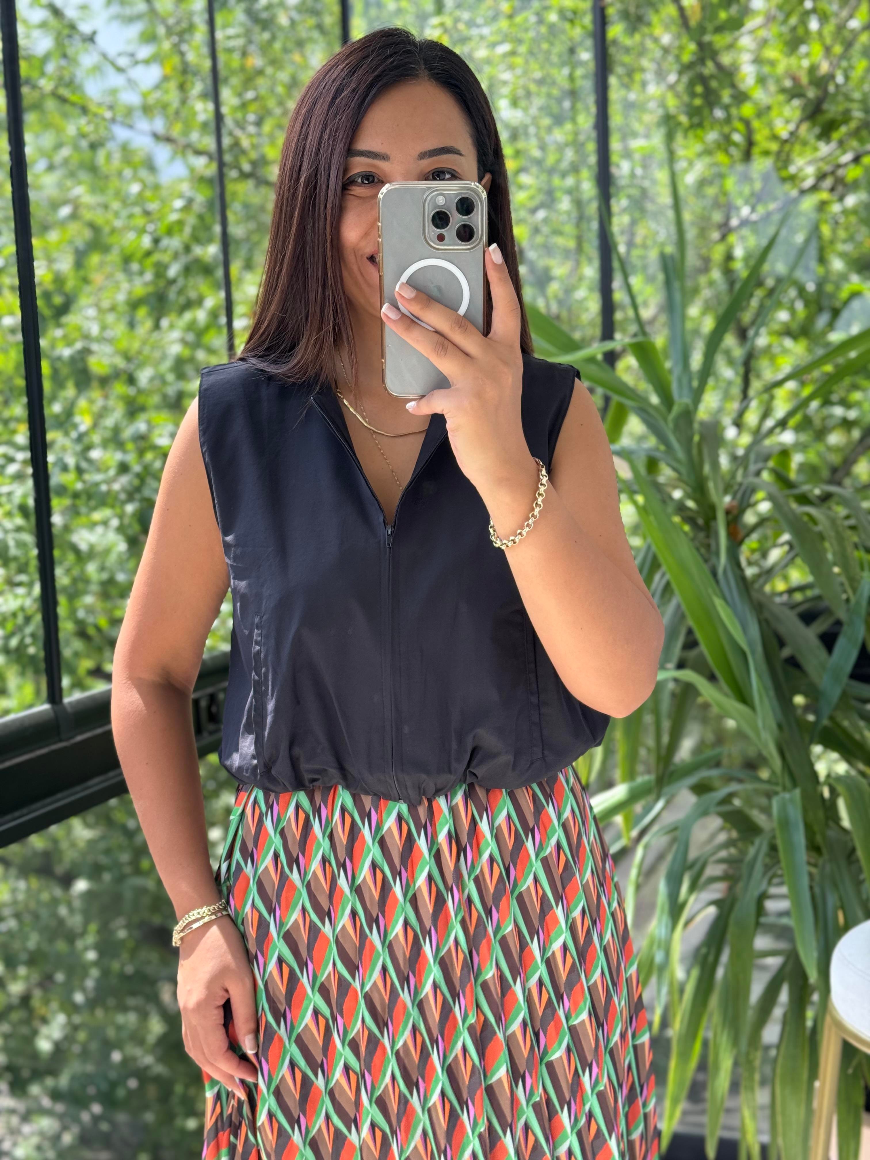 Fermuarlı Balon Bluz Siyah